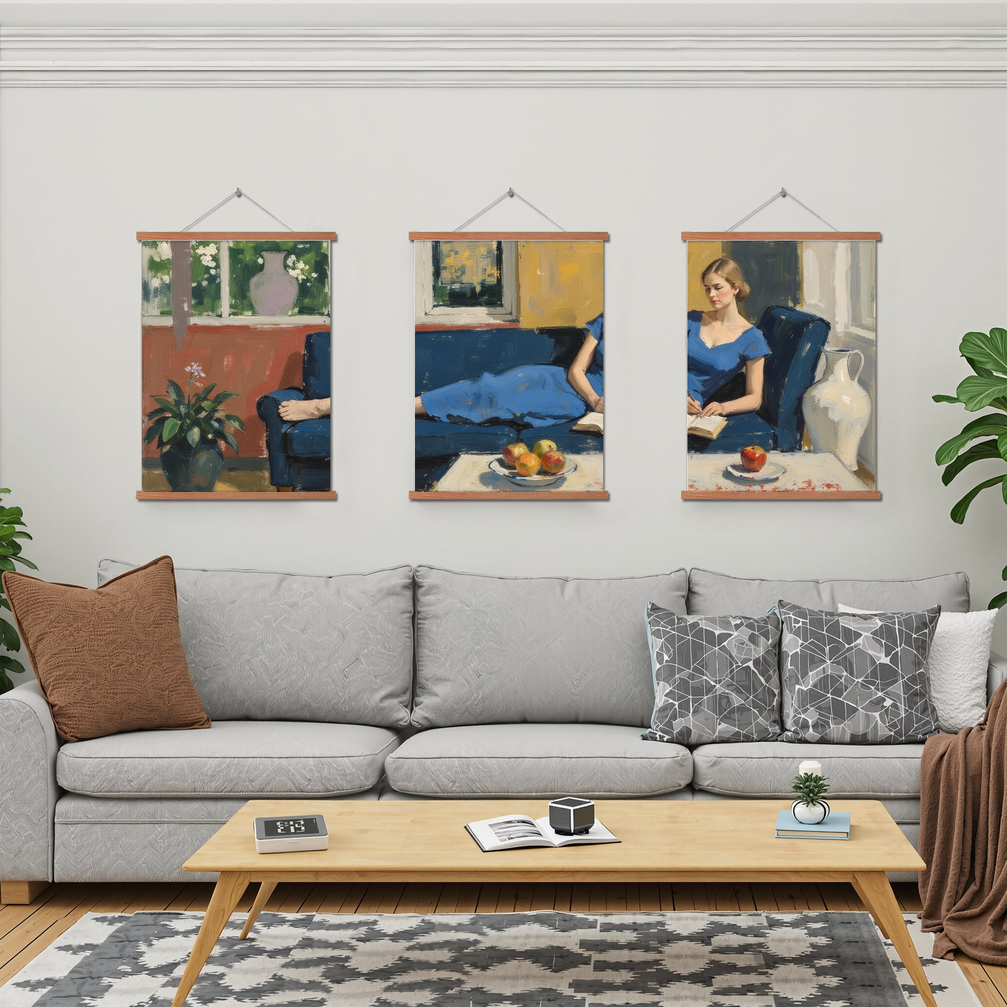 MAYEERTY Modern Abstract Wall Art Painting, Living Room Decor, Brown Hanging Rod Frame, 15.7"x11.8"