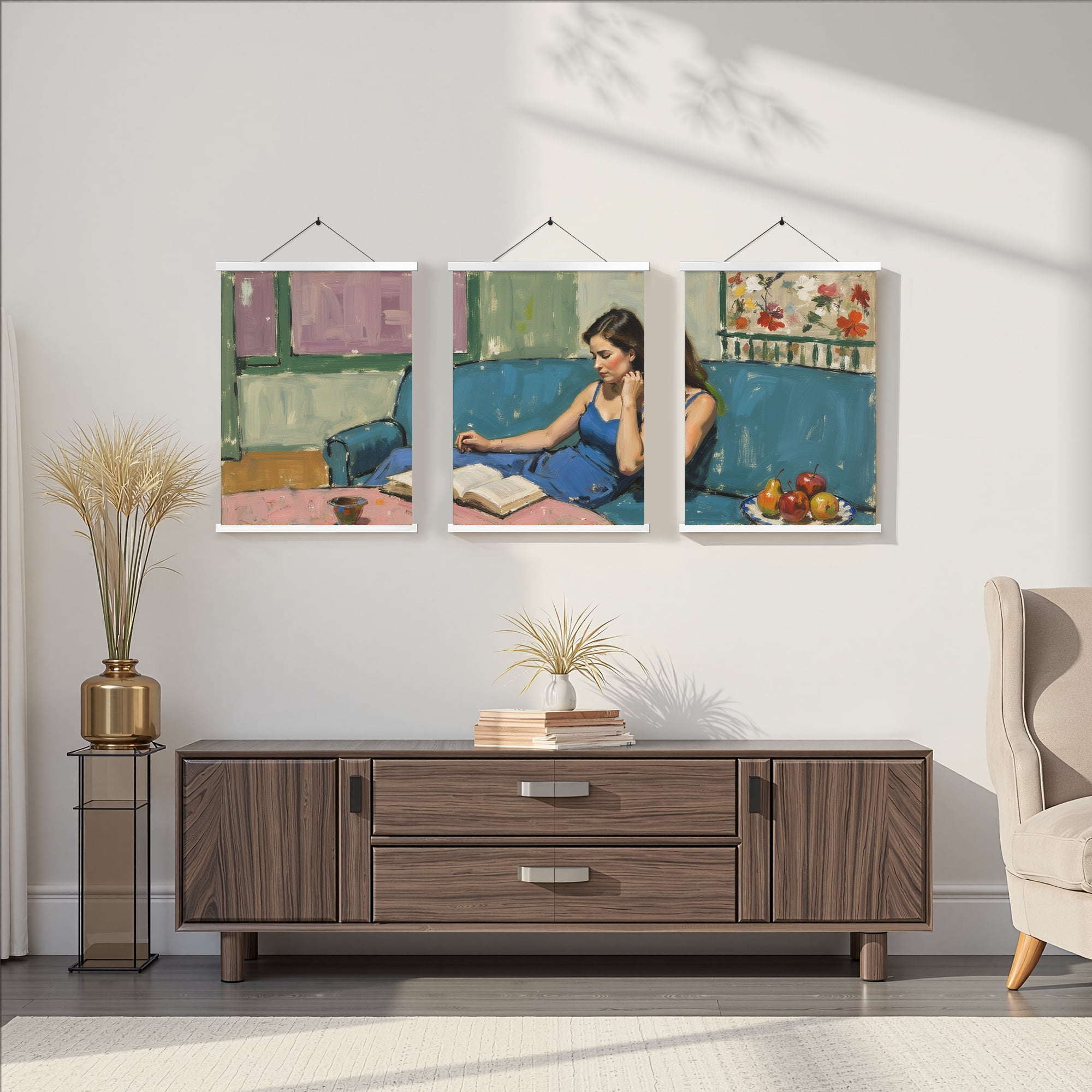MAYEERTY Modern Abstract Wall Art Painting, Living Room Decor, White Hanging Rod Frame, 15.7"x11.8"