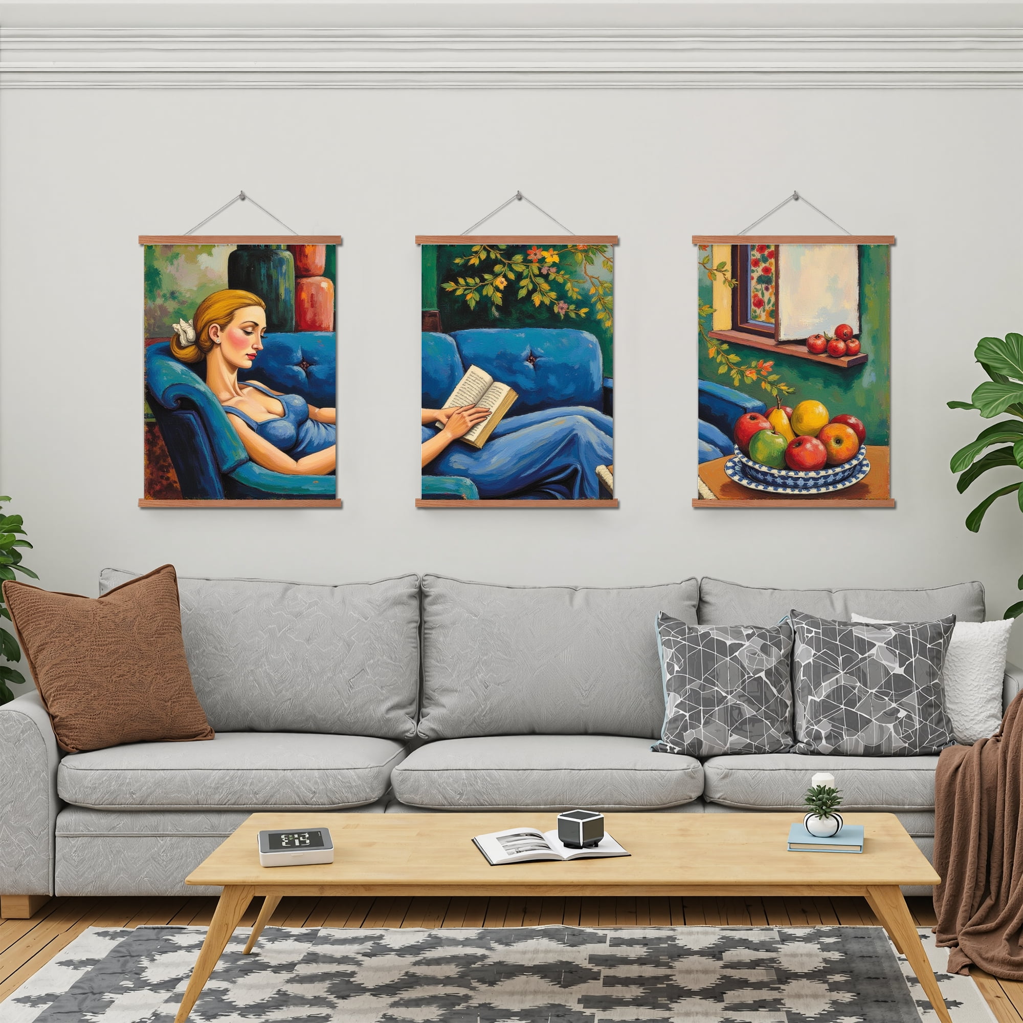 MAYEERTY Modern Abstract Wall Art Painting, Living Room Decor, Brown Hanging Rod Frame, 23.6"x15.8"