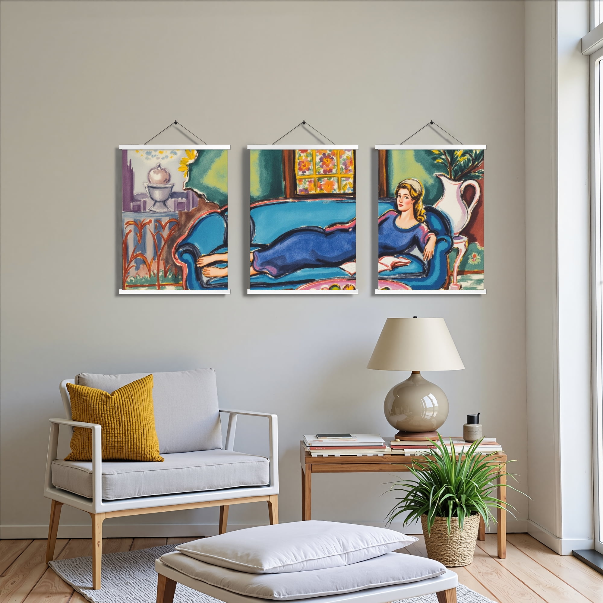 MAYEERTY Modern Abstract Wall Art Painting, Living Room Decor, White Hanging Rod Frame, 15.7"x11.8"