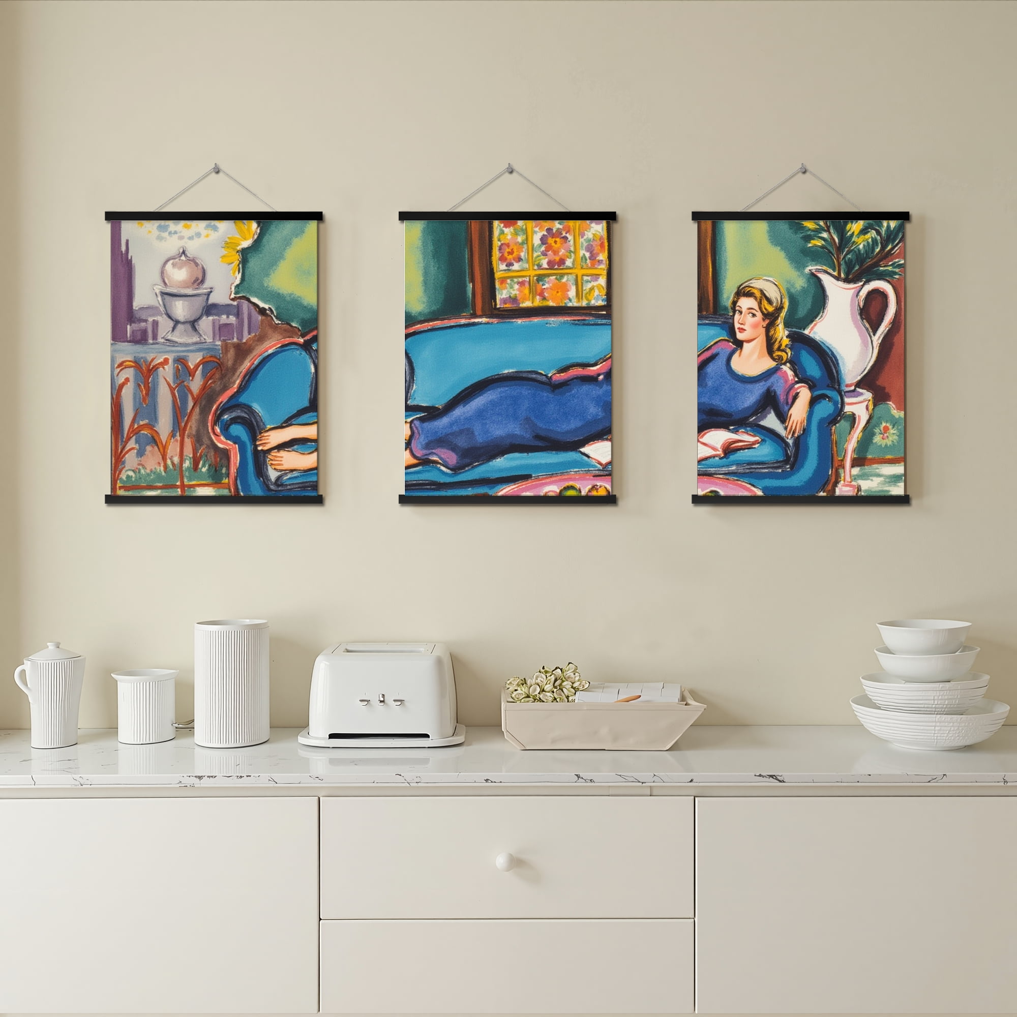 MAYEERTY Modern Abstract Wall Art Painting, Living Room Decor, Black Hanging Rod Frame, 15.7"x11.8"