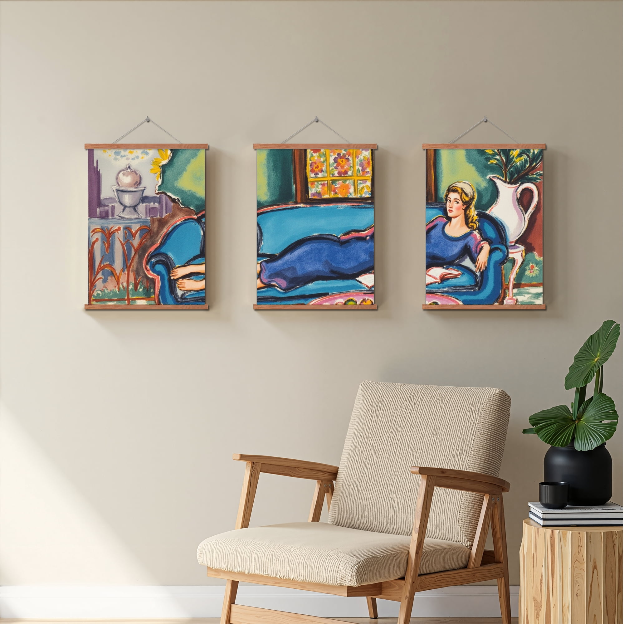 MAYEERTY Modern Abstract Wall Art Painting, Living Room Decor, Brown Hanging Rod Frame, 15.7"x11.8"