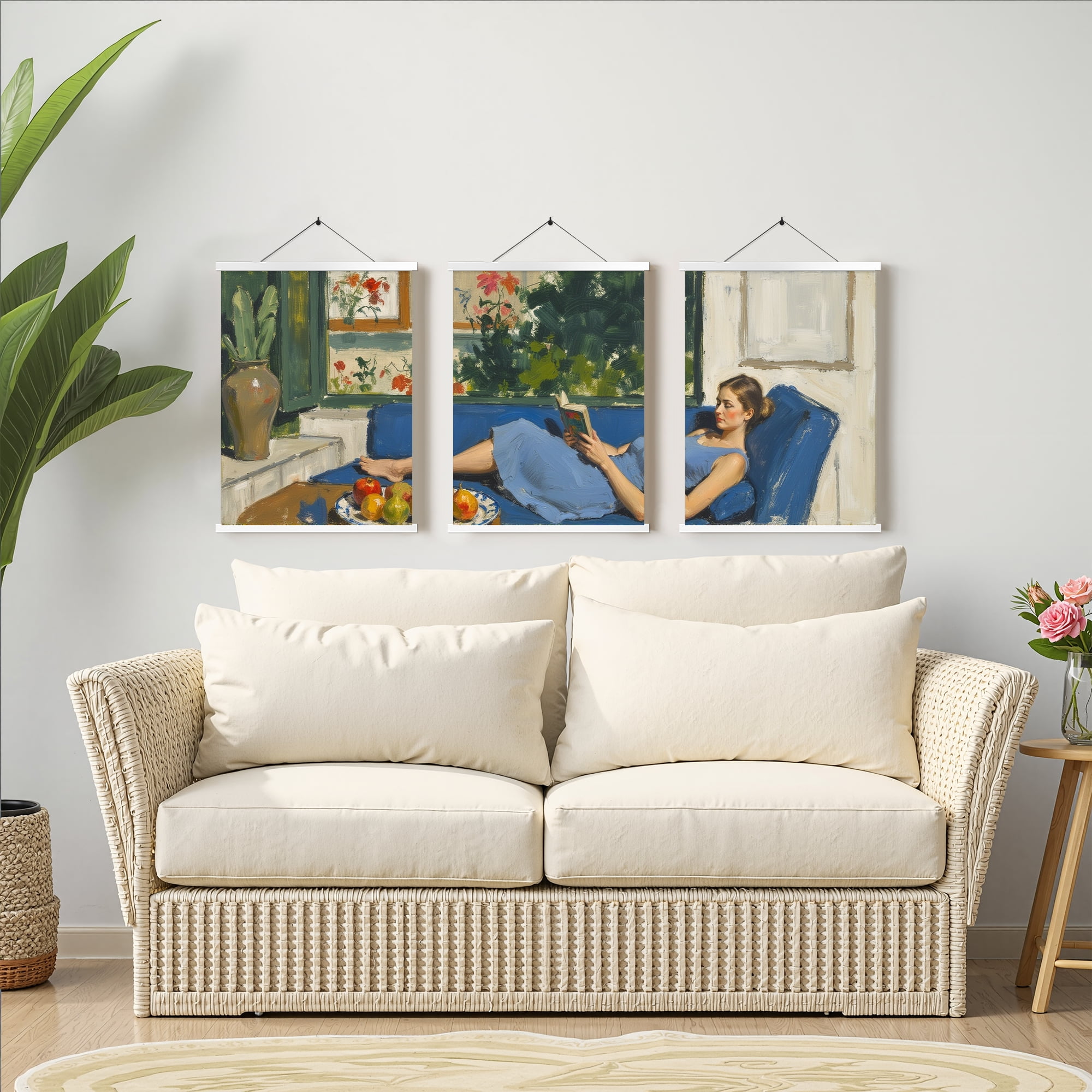 MAYEERTY Modern Abstract Wall Art Painting, Living Room Decor, White Hanging Rod Frame, 15.7"x11.8"