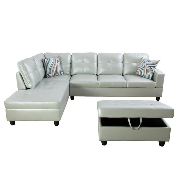 Dovelina PU Synthetic Leather 3-Piece Couch Living Room Sofa Set,Silver Green