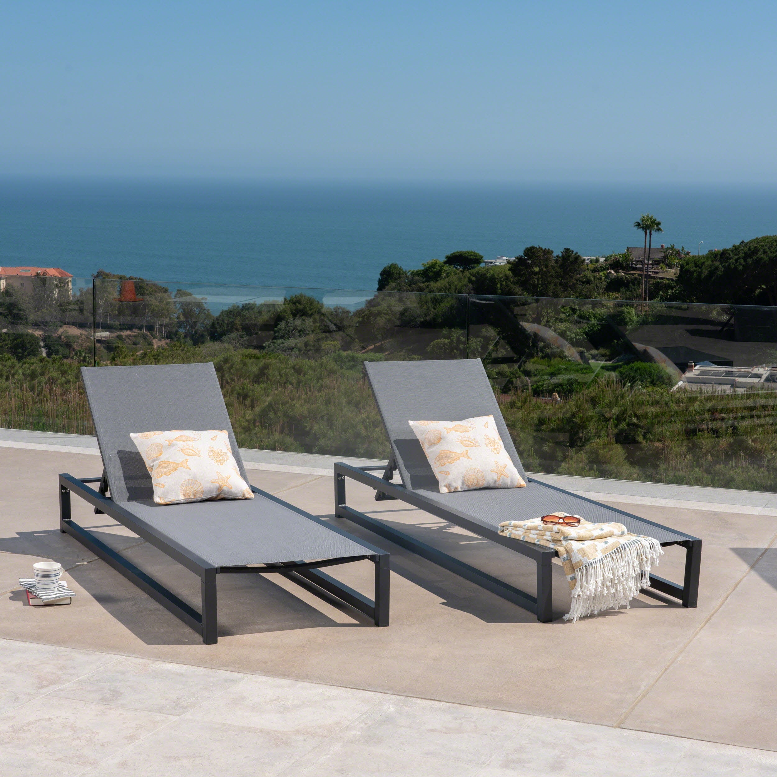 MAYEERTY Patio Lounge Chair Outdoor Chaise Lounge with Sturdy Steel Frame Outdoor Sunbathing Recliner ( SET OF 2 )