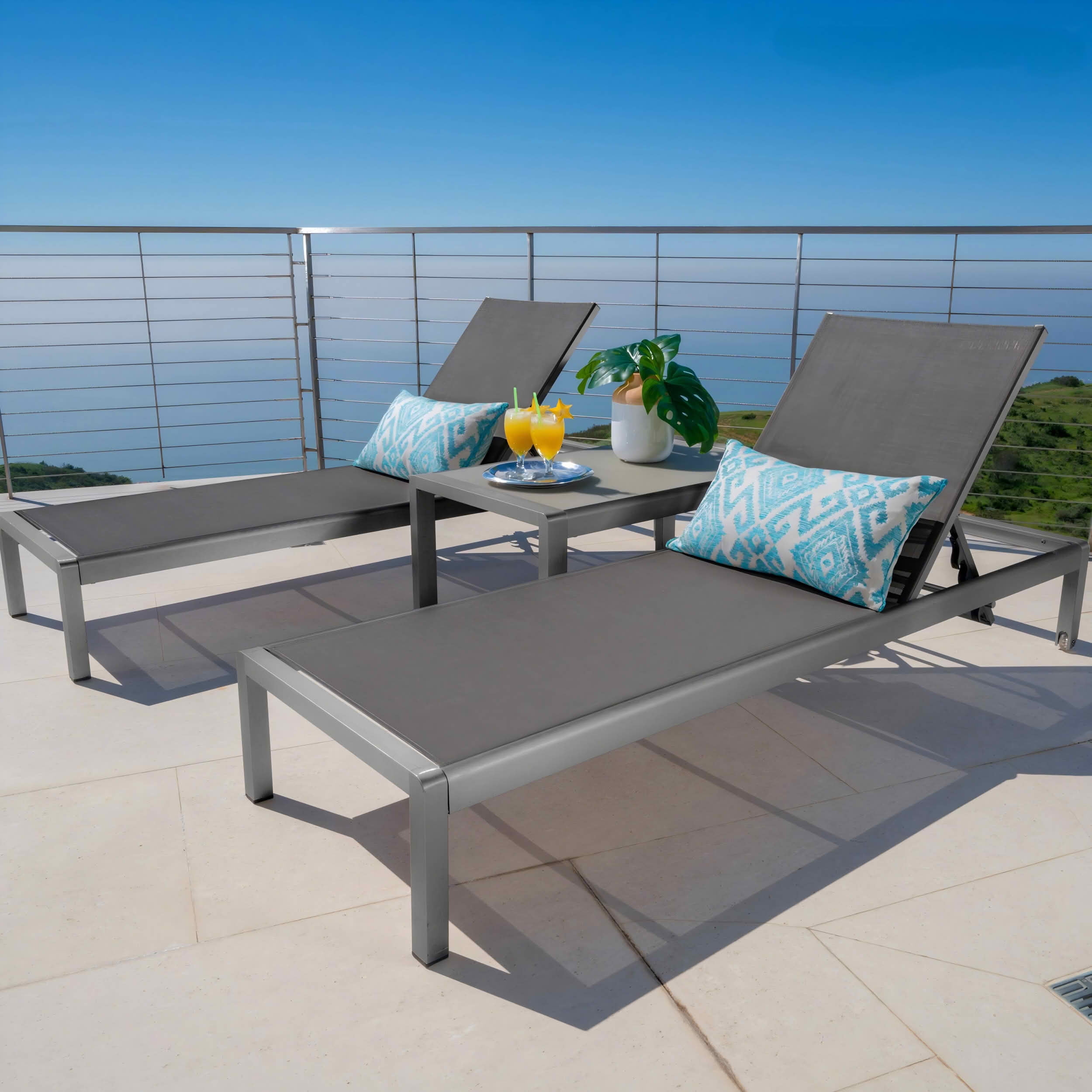 MAYEERTY Patio Lounge Chair Outdoor KD Chaise Lounge with Sturdy Steel Frame Outdoor Sunbathing Recliner