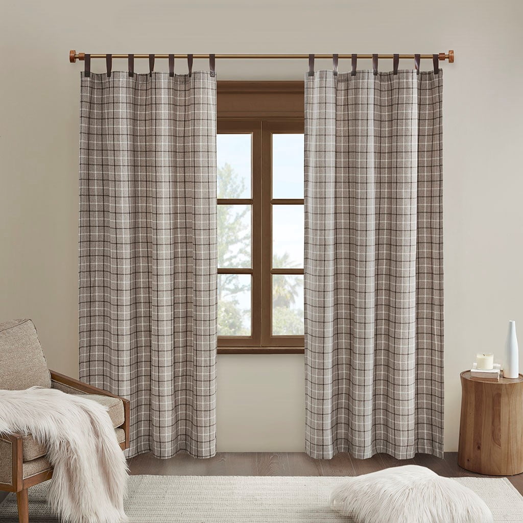 MAYEERTY Plaid Faux Leather Tab Top Curtain Panel with Fleece Lining(Only 1 Pc Panel)