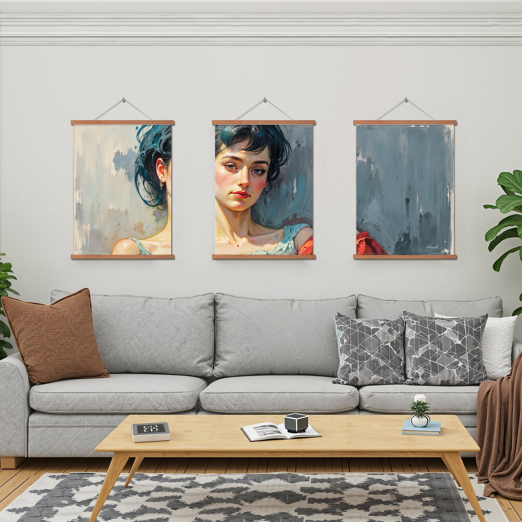 MAYEERTY Modern Abstract Wall Art Painting, Living Room Decor, Brown Hanging Rod Frame, 15.7"x11.8"