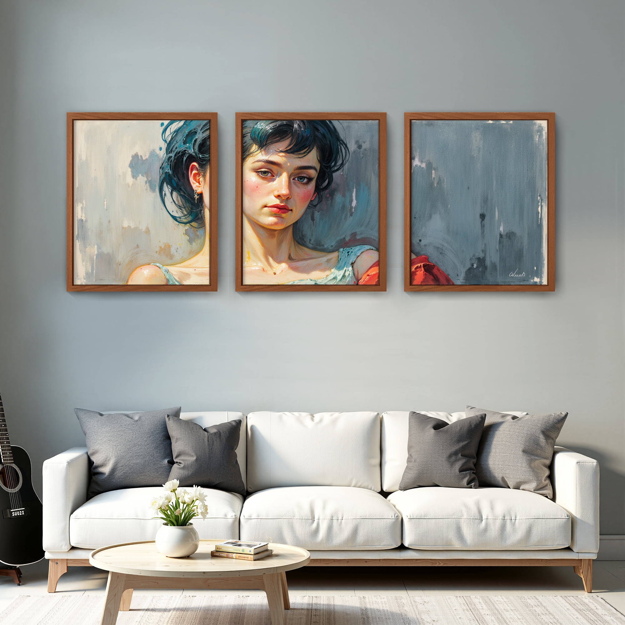 MAYEERTY Modern Abstract Wall Art Painting, Living Room Decor, Brown MDF Frame, 15.7"x11.8"