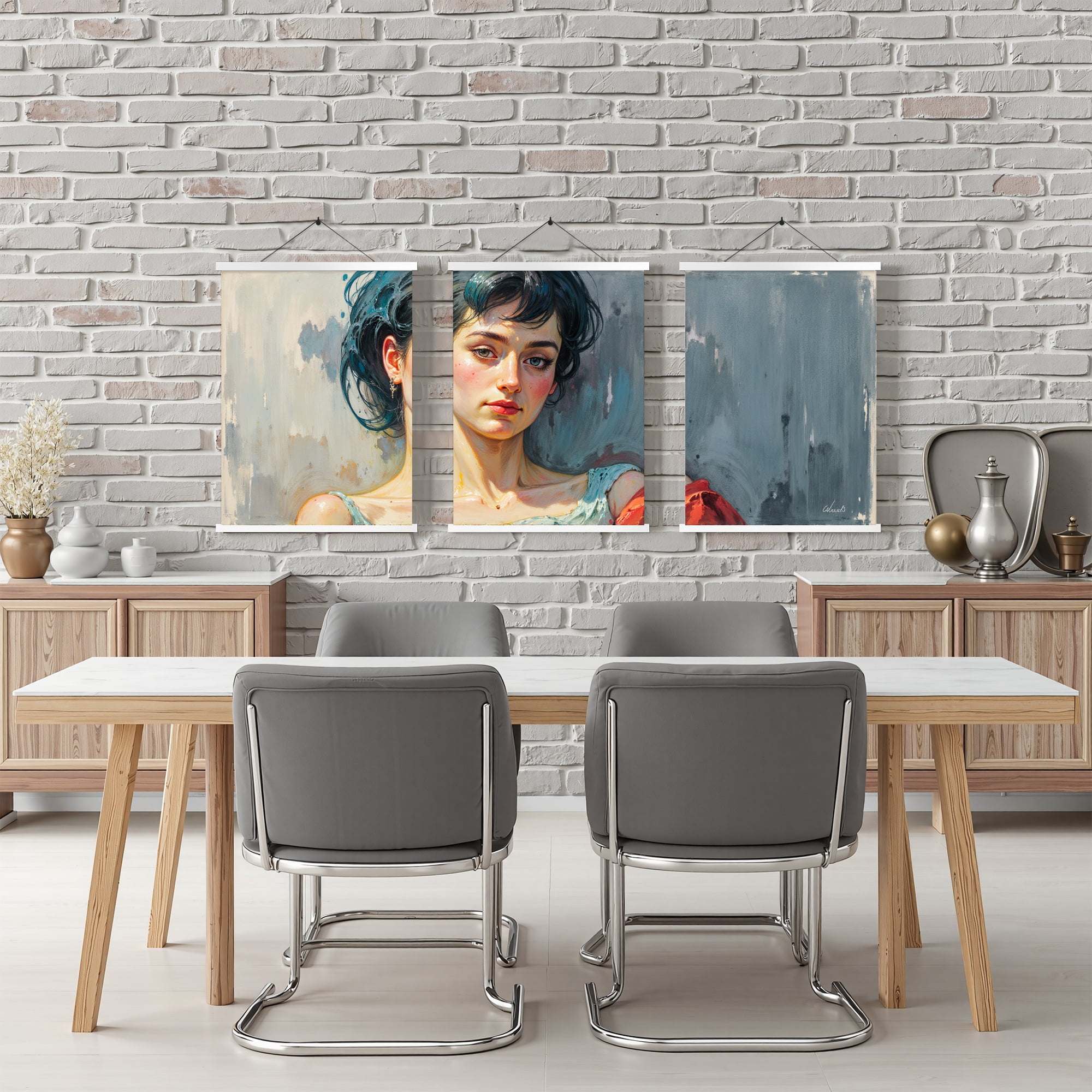 MAYEERTY Modern Abstract Wall Art Painting, Living Room Decor, White Hanging Rod Frame, 23.6"x15.8"