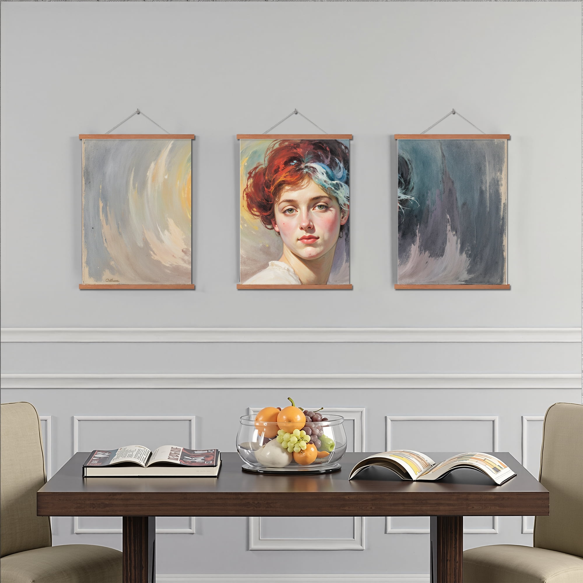 MAYEERTY Modern Abstract Wall Art Painting, Living Room Decor, Brown Hanging Rod Frame, 15.7"x11.8"
