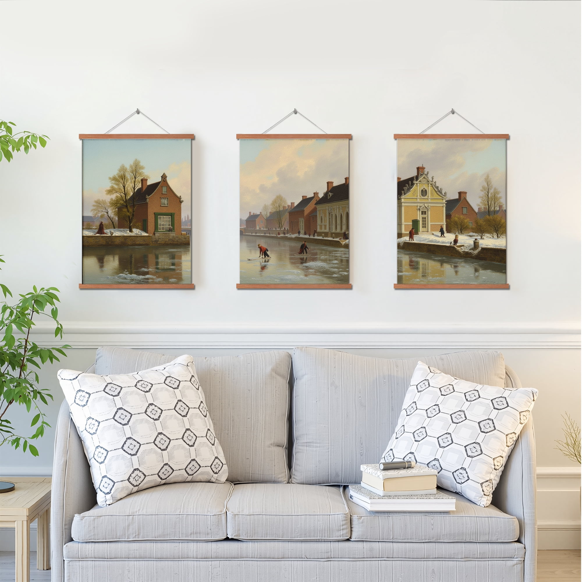MAYEERTY Modern Abstract Wall Art Painting, Living Room Decor, Brown Hanging Rod Frame, 23.6"x15.8"