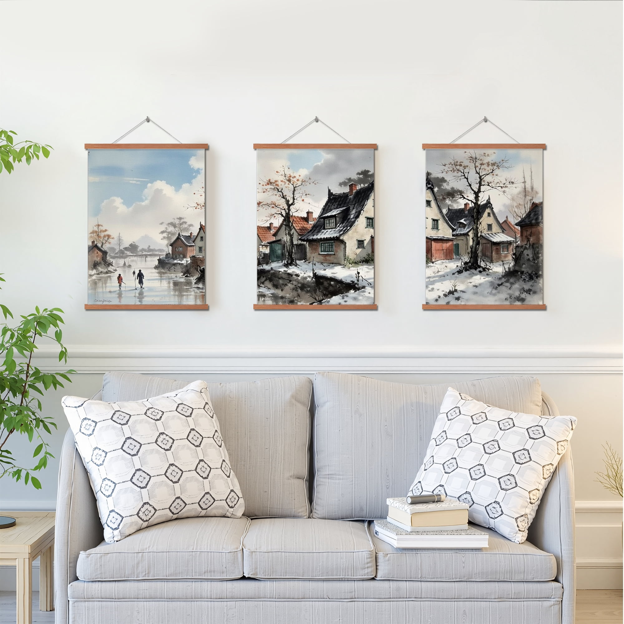 MAYEERTY Modern Abstract Wall Art Painting, Living Room Decor, Brown Hanging Rod Frame, 23.6"x15.8"