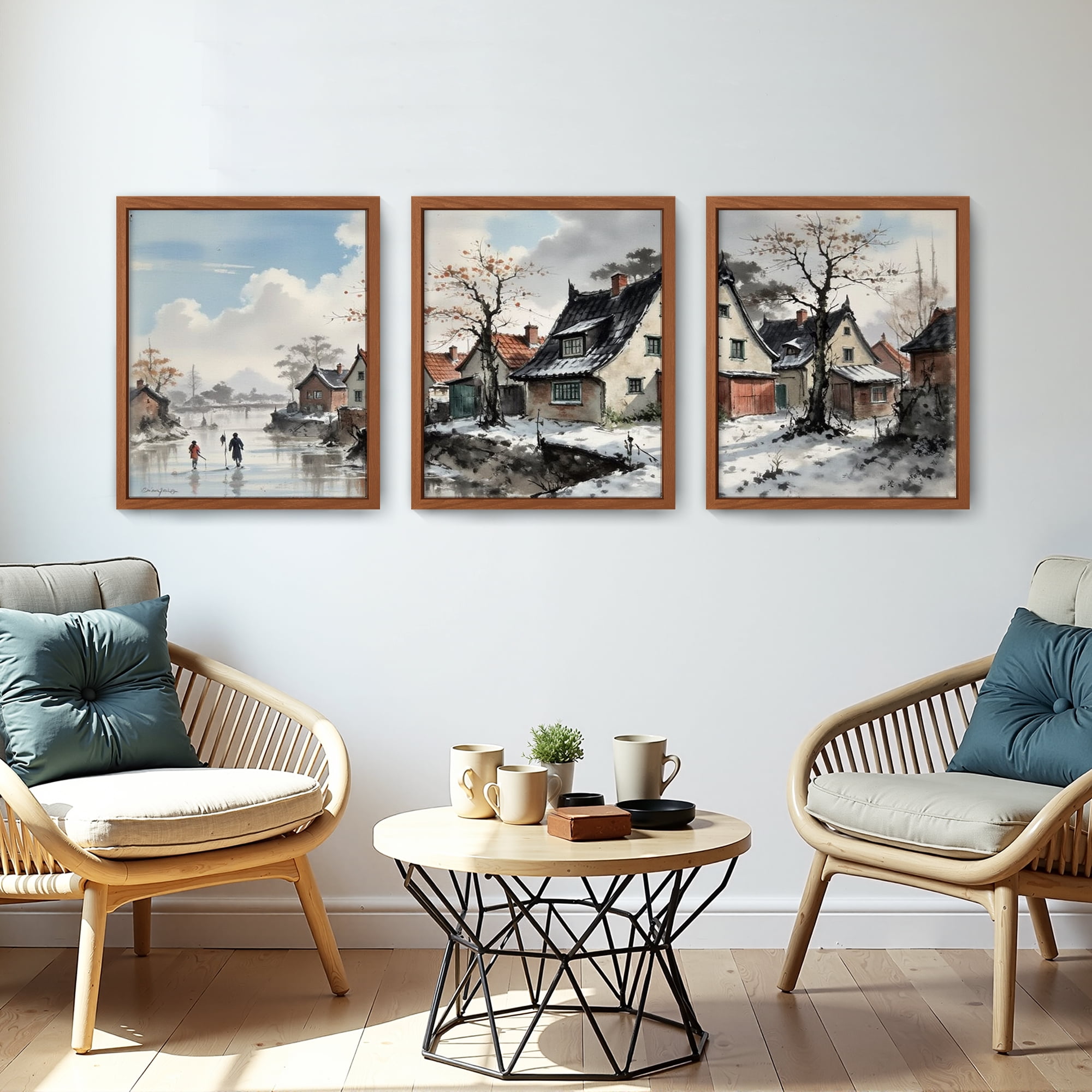 MAYEERTY Modern Abstract Wall Art Painting, Living Room Decor, Brown MDF Frame, 15.7"x11.8"