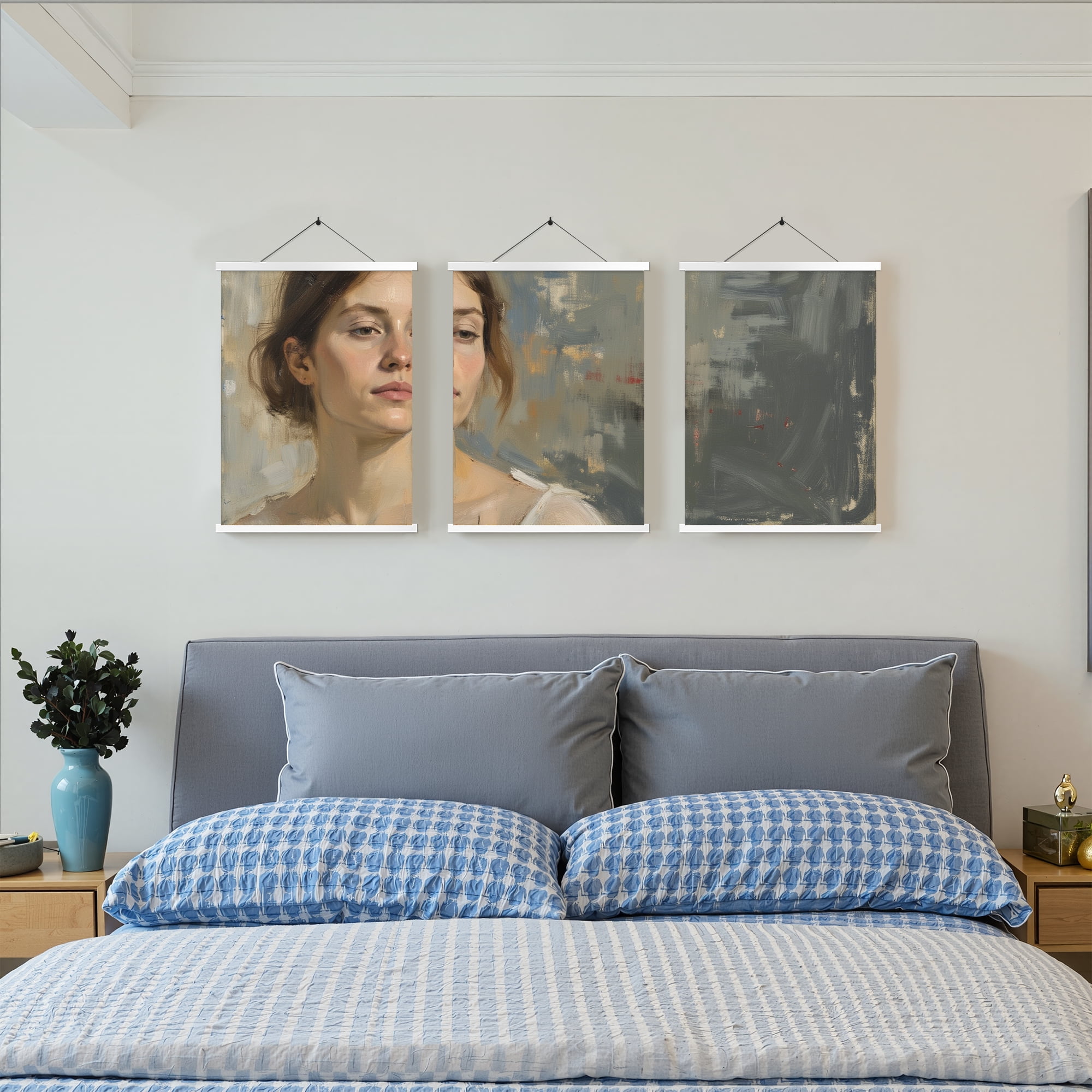 MAYEERTY Modern Abstract Wall Art Painting, Living Room Decor, White Hanging Rod Frame, 23.6"x15.8"