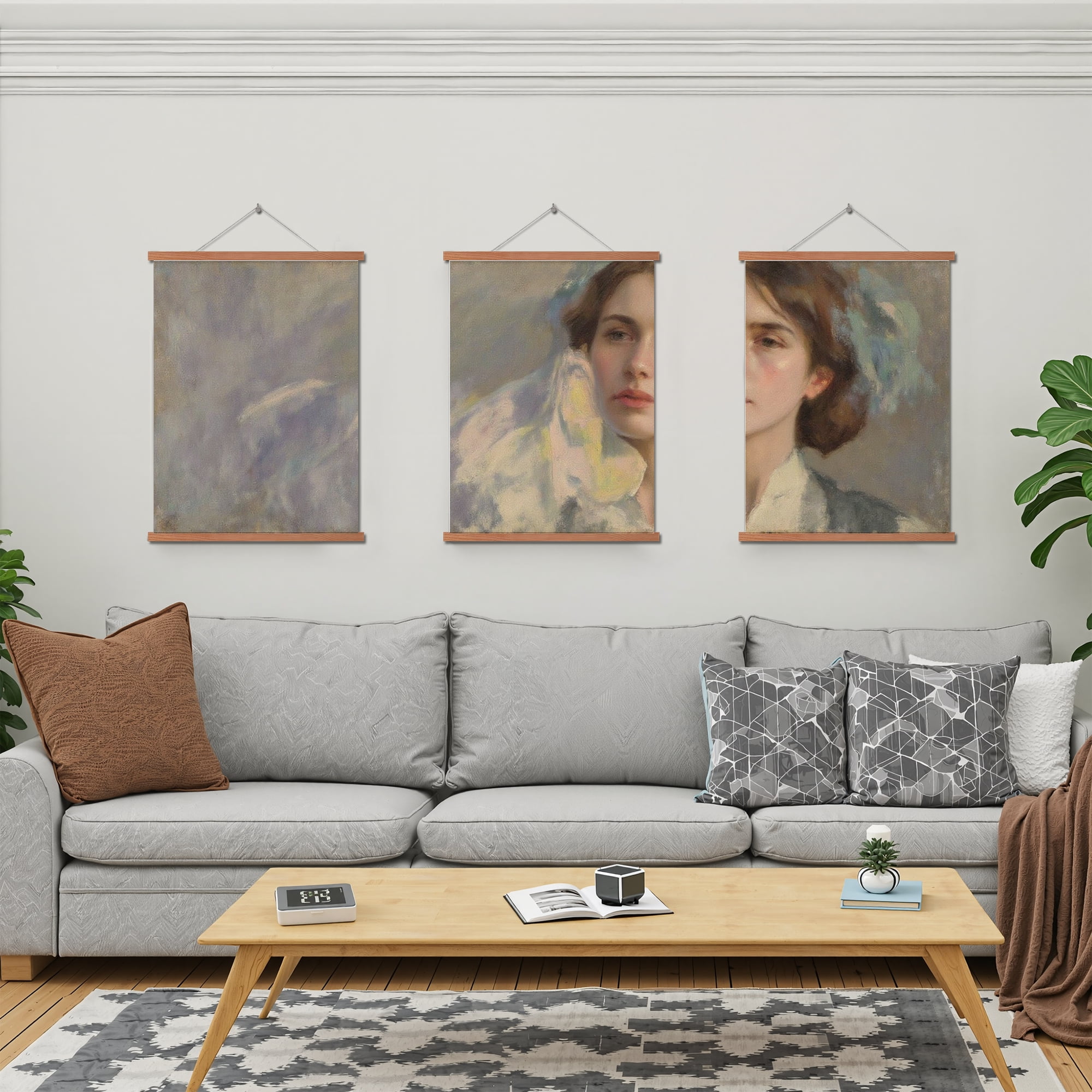 MAYEERTY Modern Abstract Wall Art Painting, Living Room Decor, Brown Hanging Rod Frame, 15.7"x11.8"