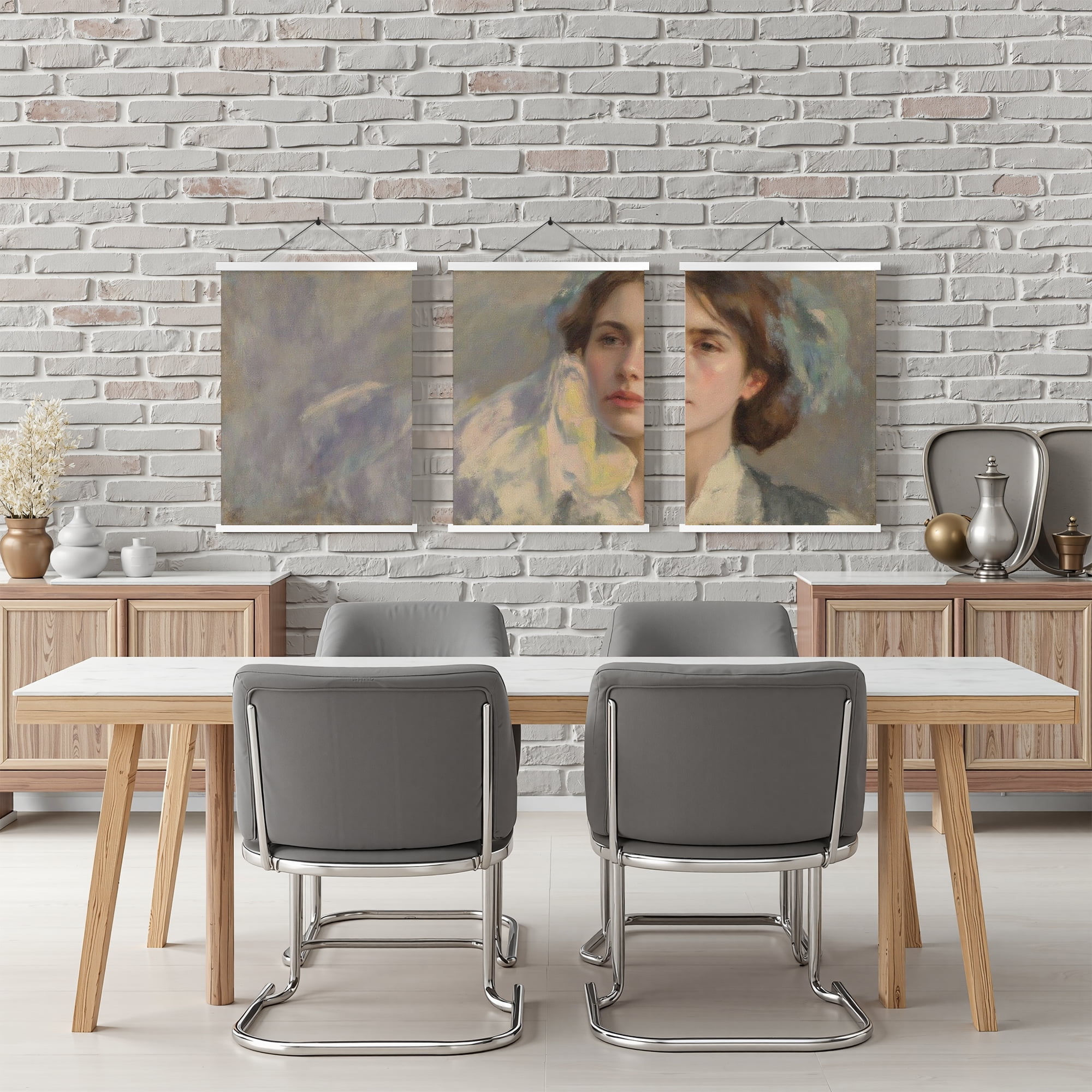 MAYEERTY Modern Abstract Wall Art Painting, Living Room Decor, White Hanging Rod Frame, 15.7"x11.8"