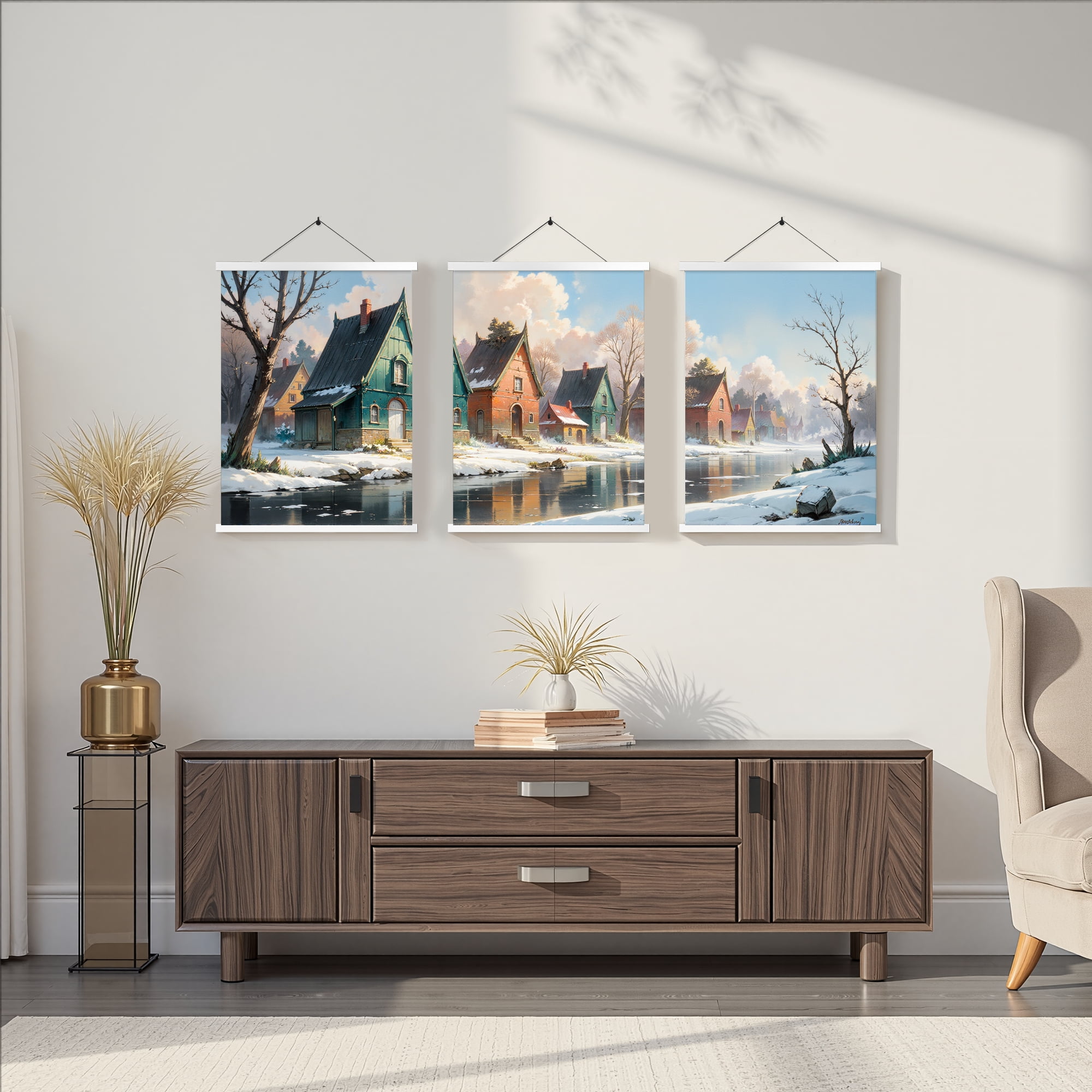 MAYEERTY Modern Abstract Wall Art Painting, Living Room Decor, White Hanging Rod Frame, 23.6"x15.8"