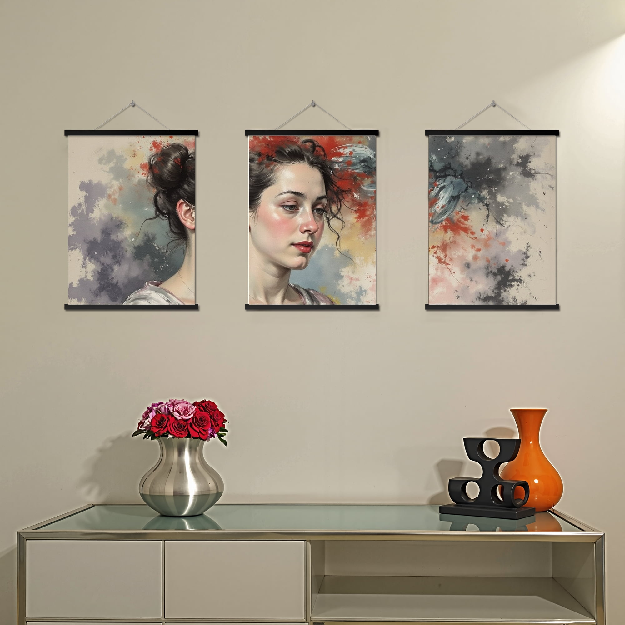 MAYEERTY Modern Abstract Wall Art Painting, Living Room Decor, Black Hanging Rod Frame, 15.7"x11.8"