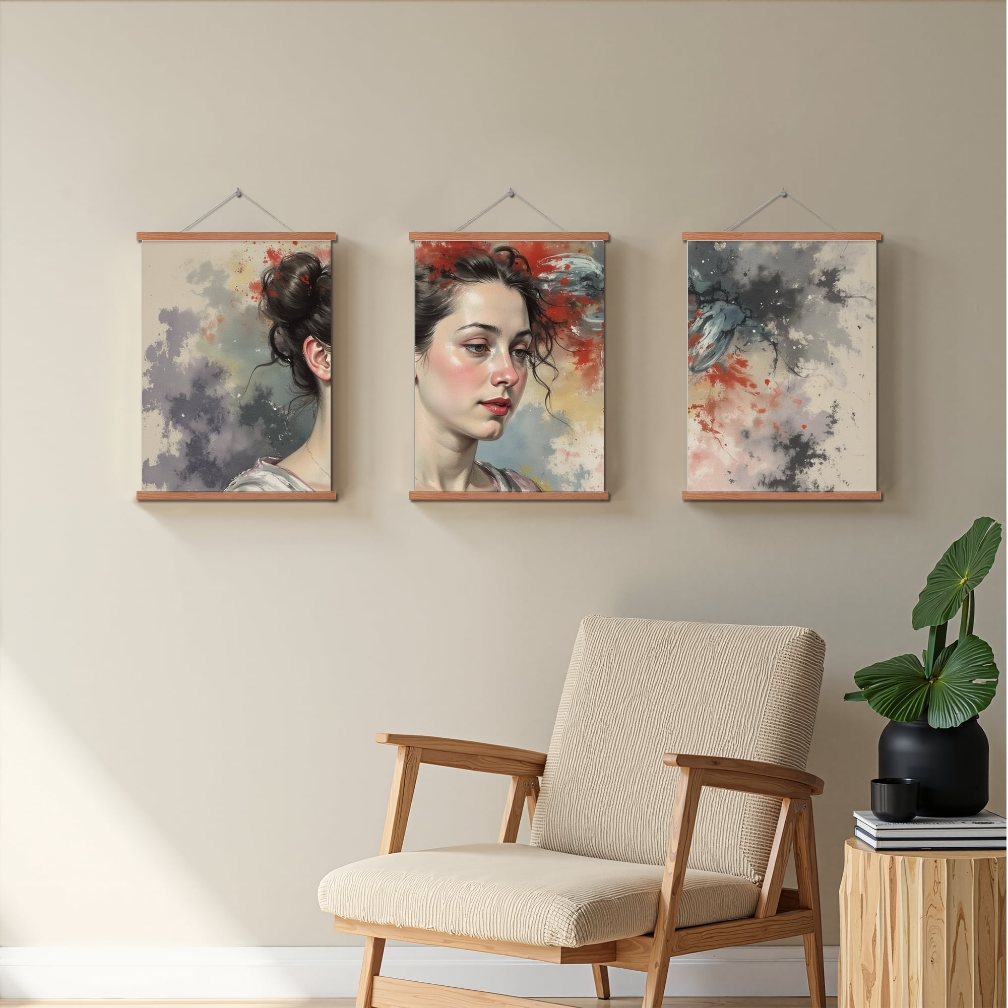 MAYEERTY Modern Abstract Wall Art Painting, Living Room Decor, Brown Hanging Rod Frame, 15.7"x11.8"