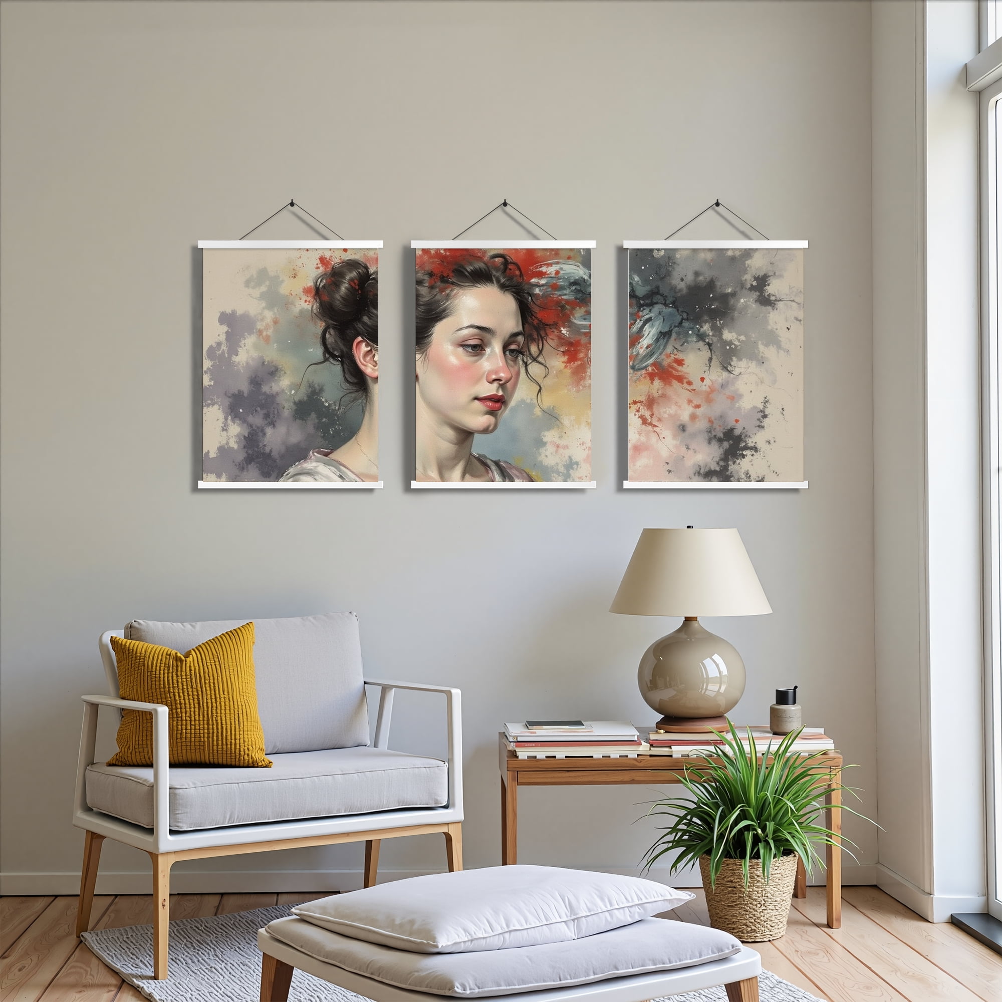 MAYEERTY Modern Abstract Wall Art Painting, Living Room Decor, White Hanging Rod Frame, 15.7"x11.8"