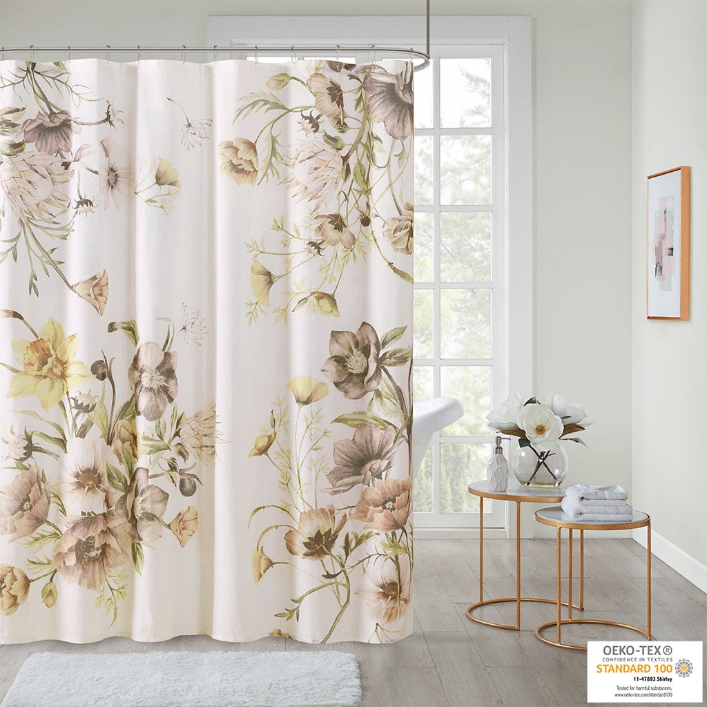 MAYEERTY Printed Cotton Shower Curtain, 72" x 72", Machine-Washable, Blush