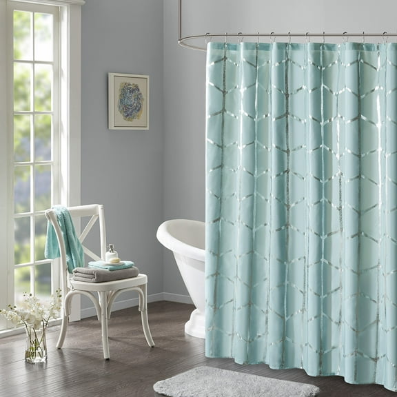 Dovelina Printed Metallic Shower Curtain, 72" x 72", Machine-Washable, Aqua