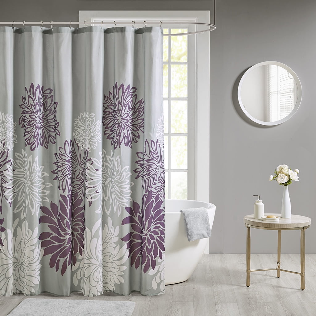 Dovelina Purple Printed Floral Bathroom Shower Curtains with 12 pcs Hooks,72" x 72"