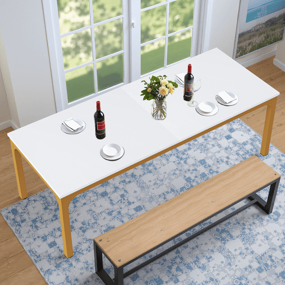 MAYEERTY 78.7 Inch Dining Table, 6-8 Seater Rectangular Table with 25mm MDF Board & Heavy Duty Metal Frame