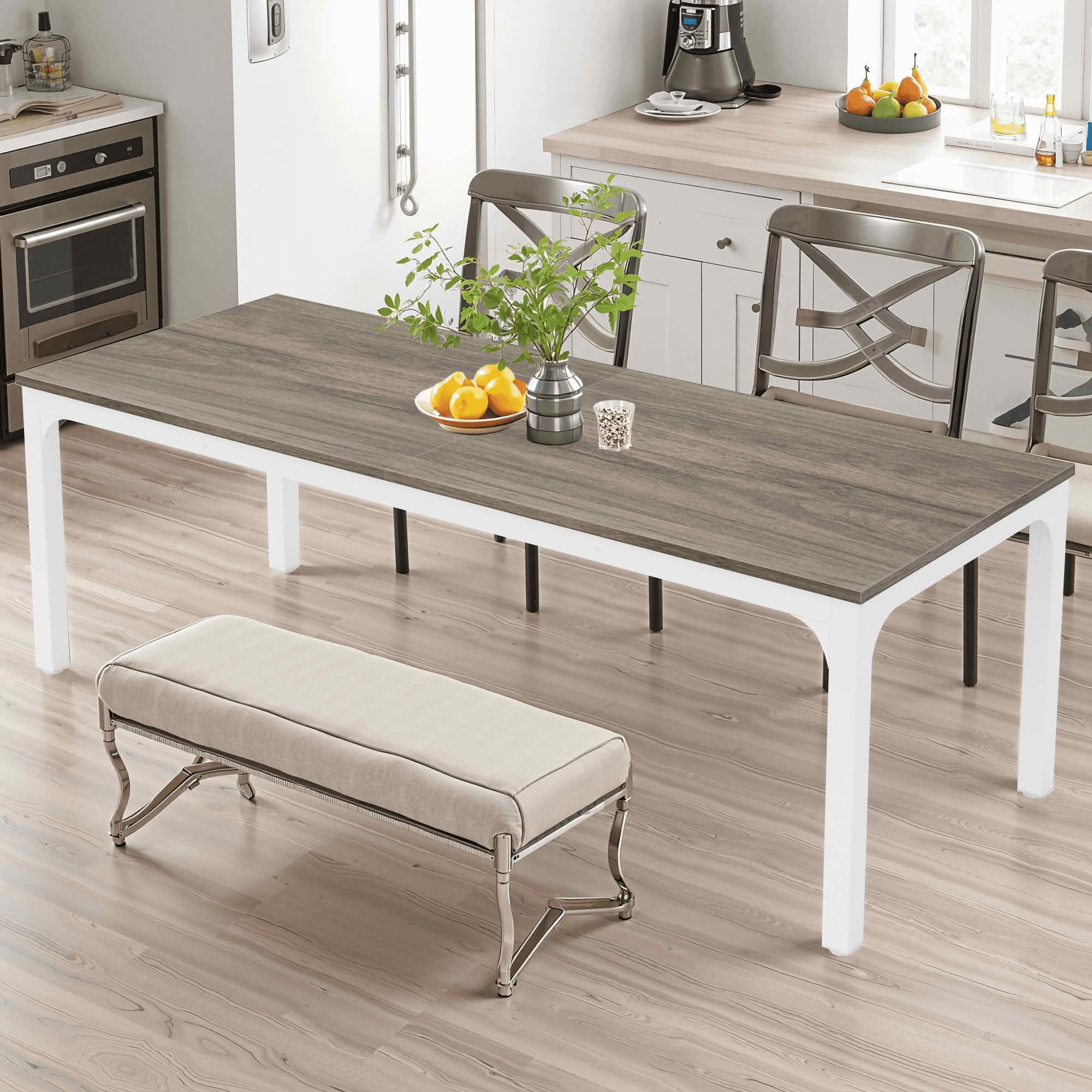 MAYEERTY 78.7" Rectangular Dining Table for 6-8 People, Industrial Long Kitchen Table with 25mm Thick MDF Top & Metal Frame, Water & Scratch Resistant, Easy Assembly