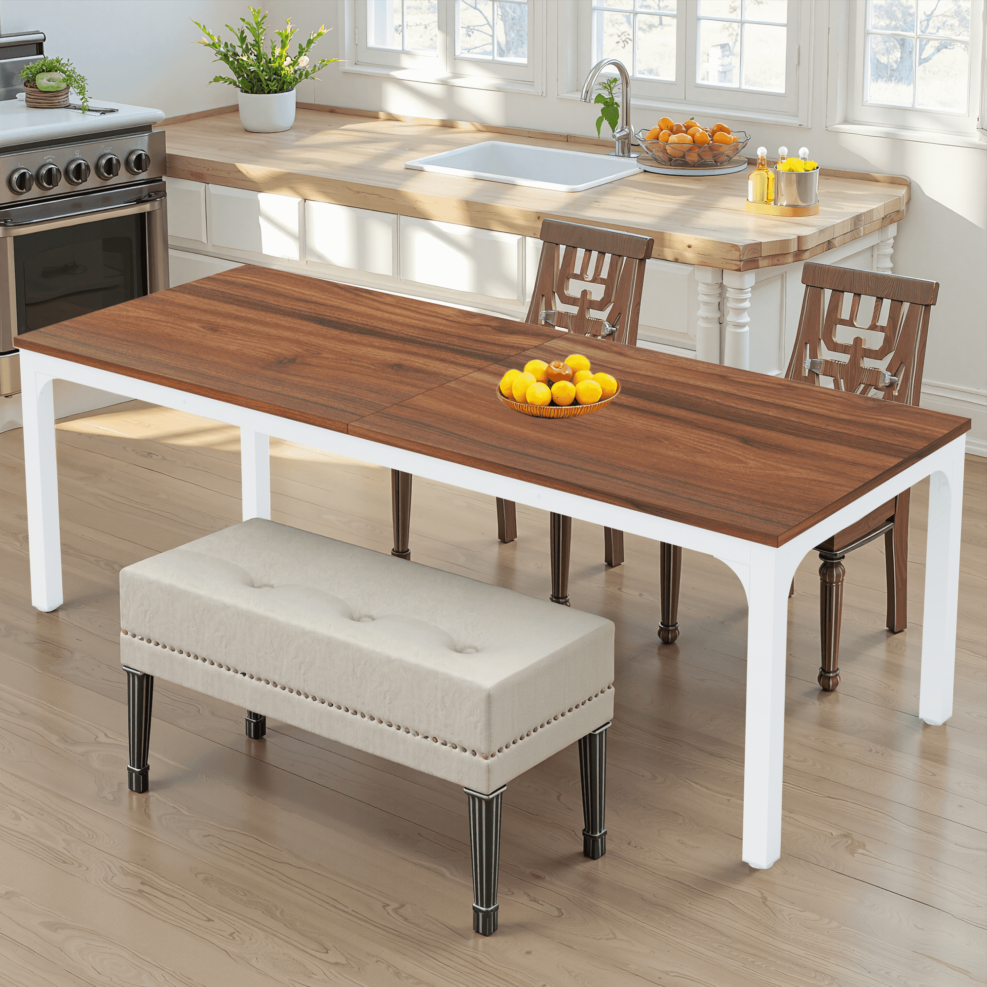 MAYEERTY 78.7 Inch Dining Table, 6-8 Seater Rectangular Table with 25mm MDF Board & Heavy Duty Metal Frame