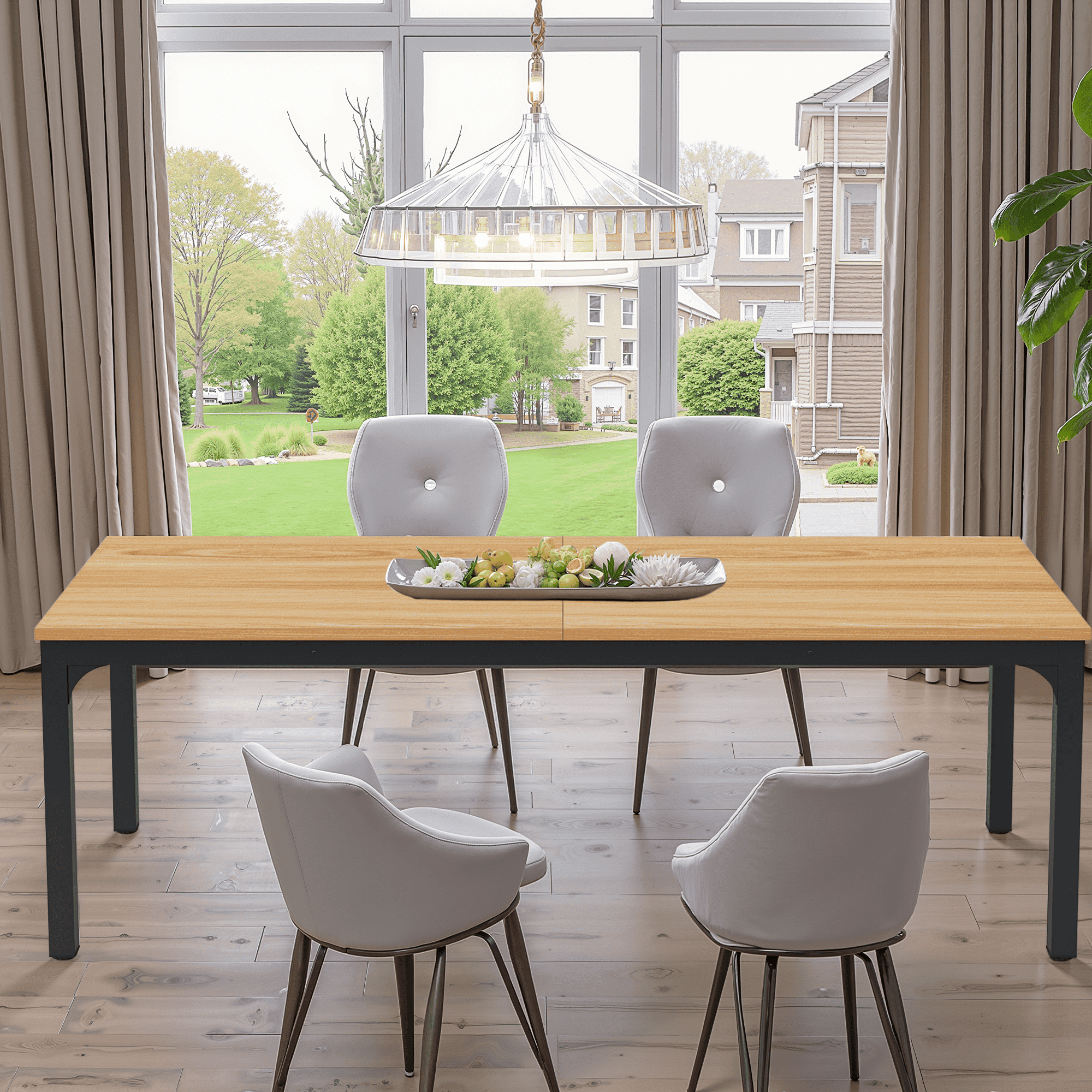 MAYEERTY 78.7 Inch Dining Table, 6-8 Seater Rectangular Table with 25mm MDF Board & Heavy Duty Metal Frame