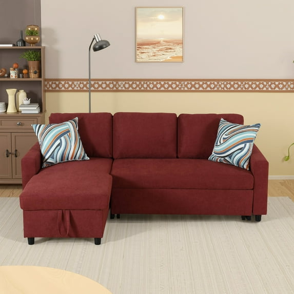 MAYEERTY 83.6" Convertible Fluffy Fabric 2-Piece Couch Upholstered Loveseat with Plush Velvet Texture Sofa Bed,Red