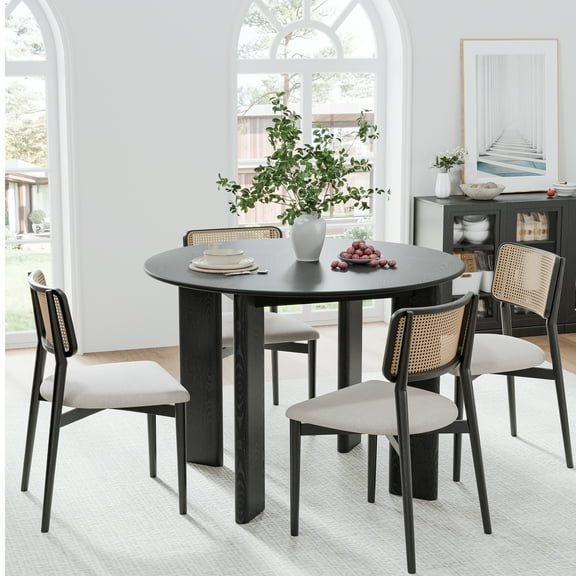Dovelina Round Dining Table Mid-Century Rustic Kitchen Table for Dining Room, Black, 42*42*30in