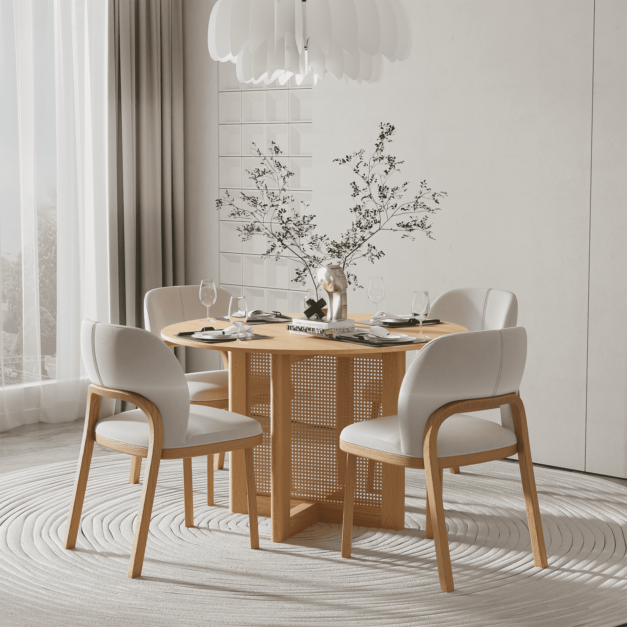Dovelina Round Dining Table Mid-Century Rustic Kitchen Table for