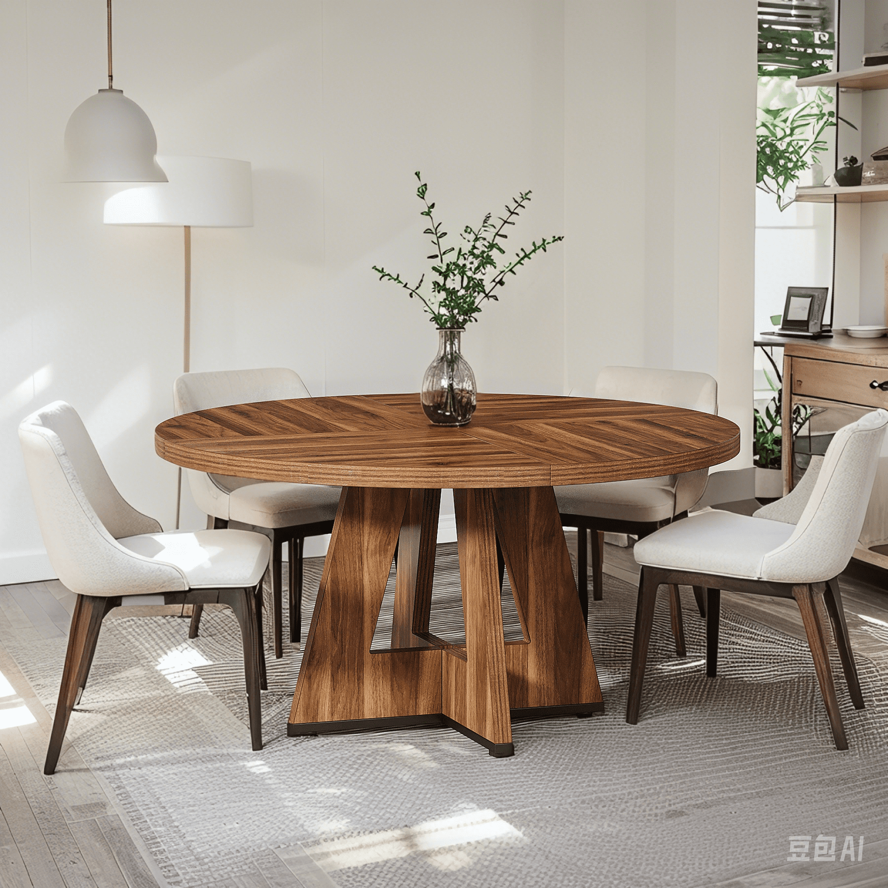 MAYEERTY 47 Inch Farmhouse Round Dining Table, Wooden Kitchen Dinner Table for 4 People with Sturdy Metal Frame