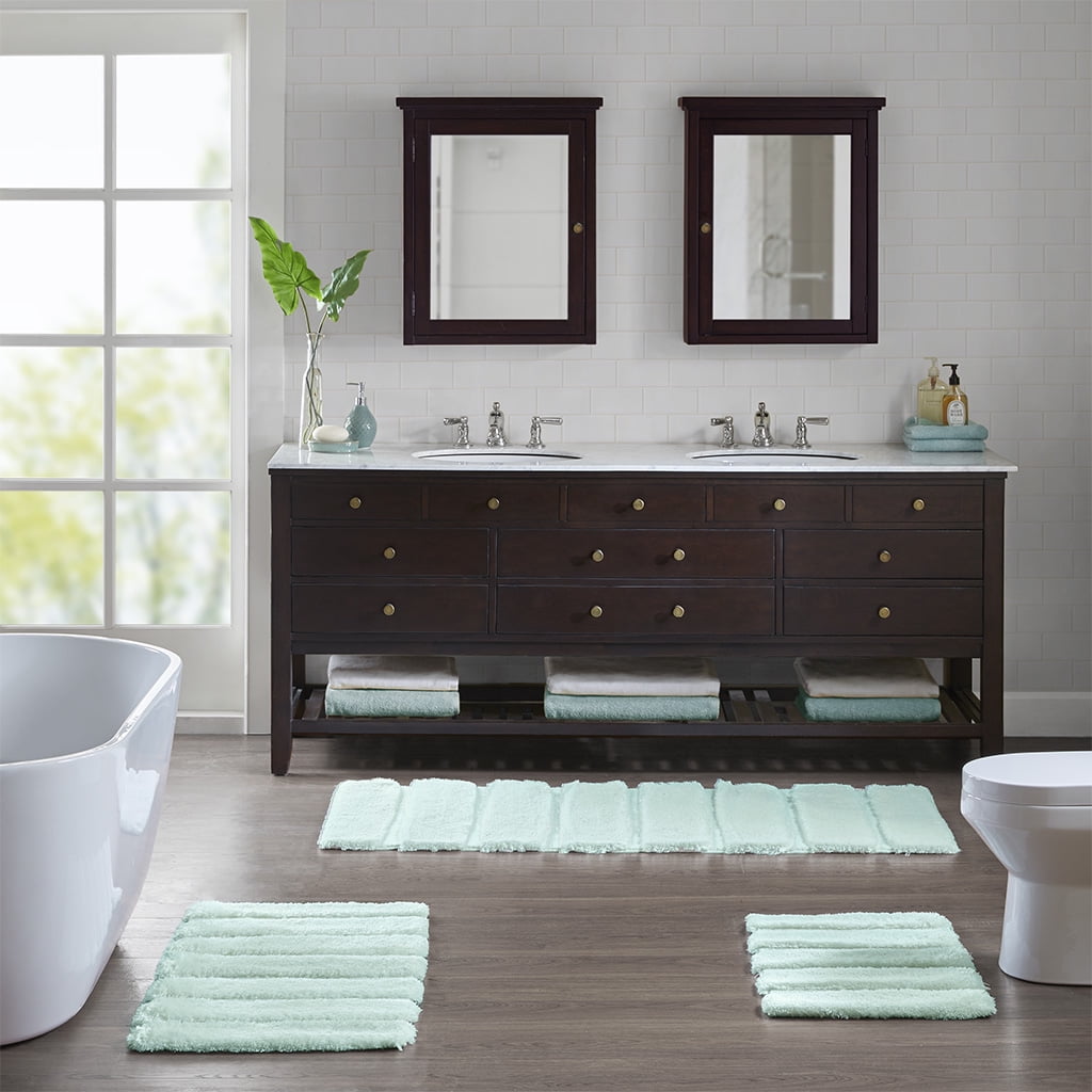 MAYEERTY Shag Bath Rug, Non Slip Bath Mat for Bathroom, 21"x34", Seafoam, Machine Wash