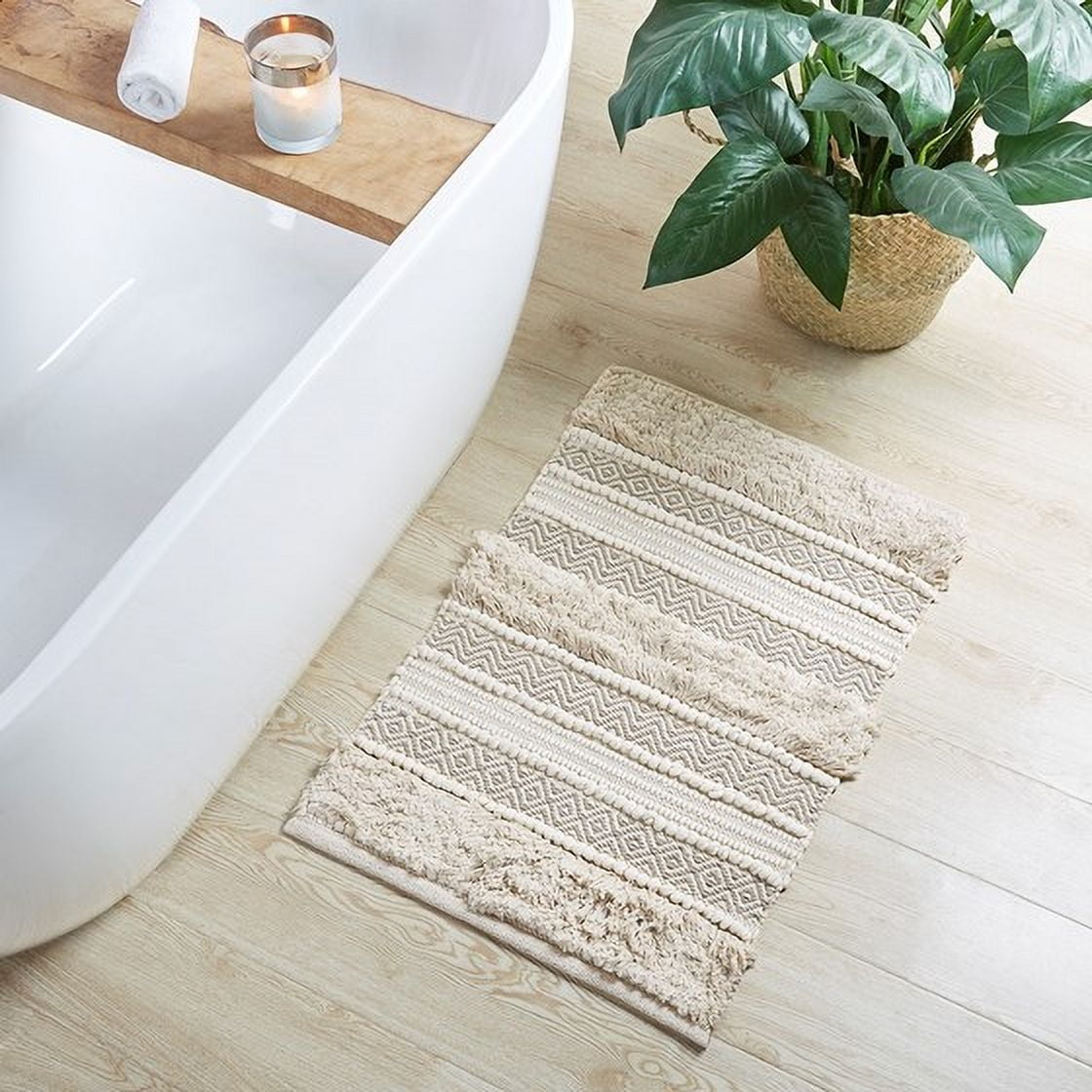 MAYEERTY Soft Polyester Bath Runner Rug, Machine Washable，24" x 40", Ivory