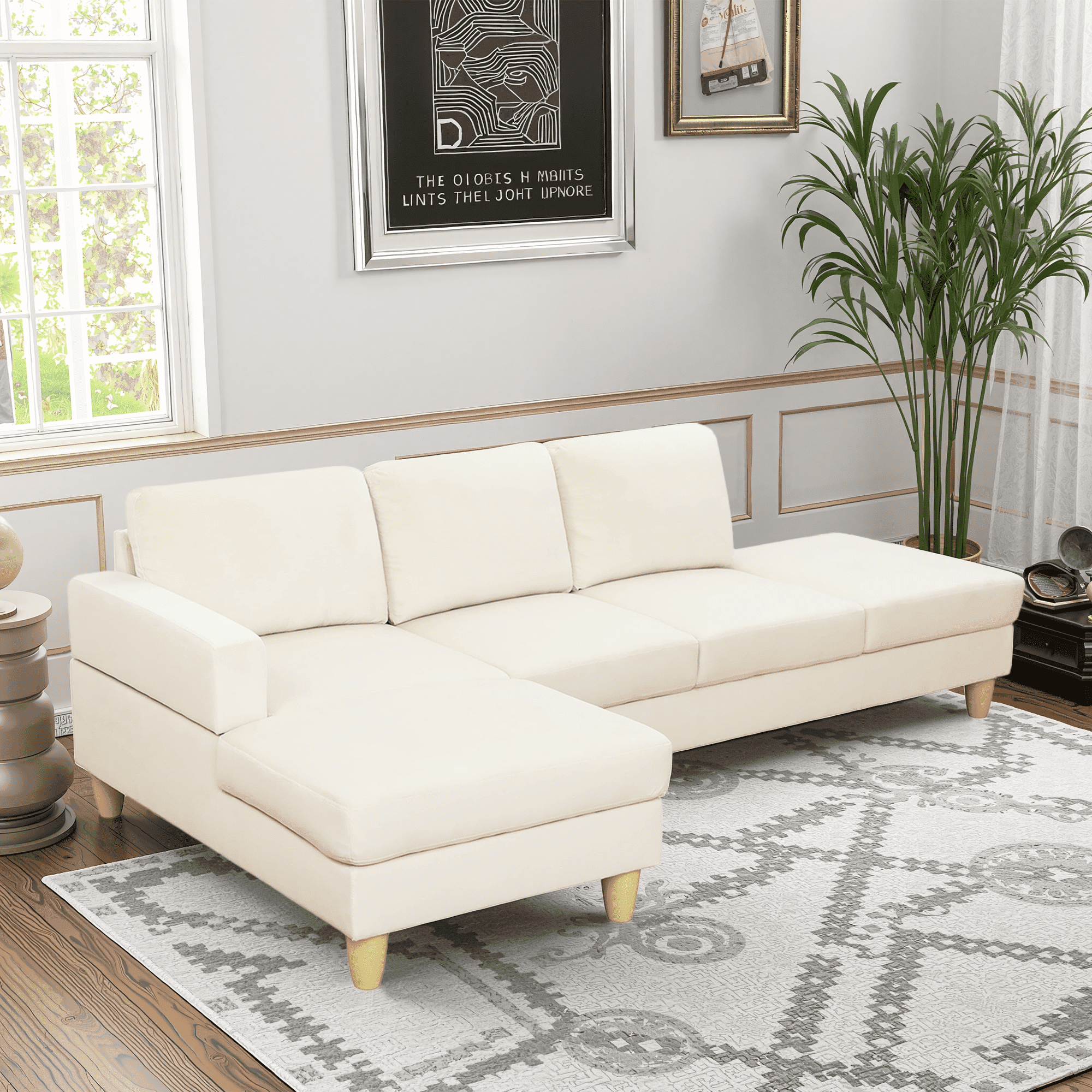 MAYEERTY Superior Beige white Lint Modern Adult Couch Living Room Sofa Set
