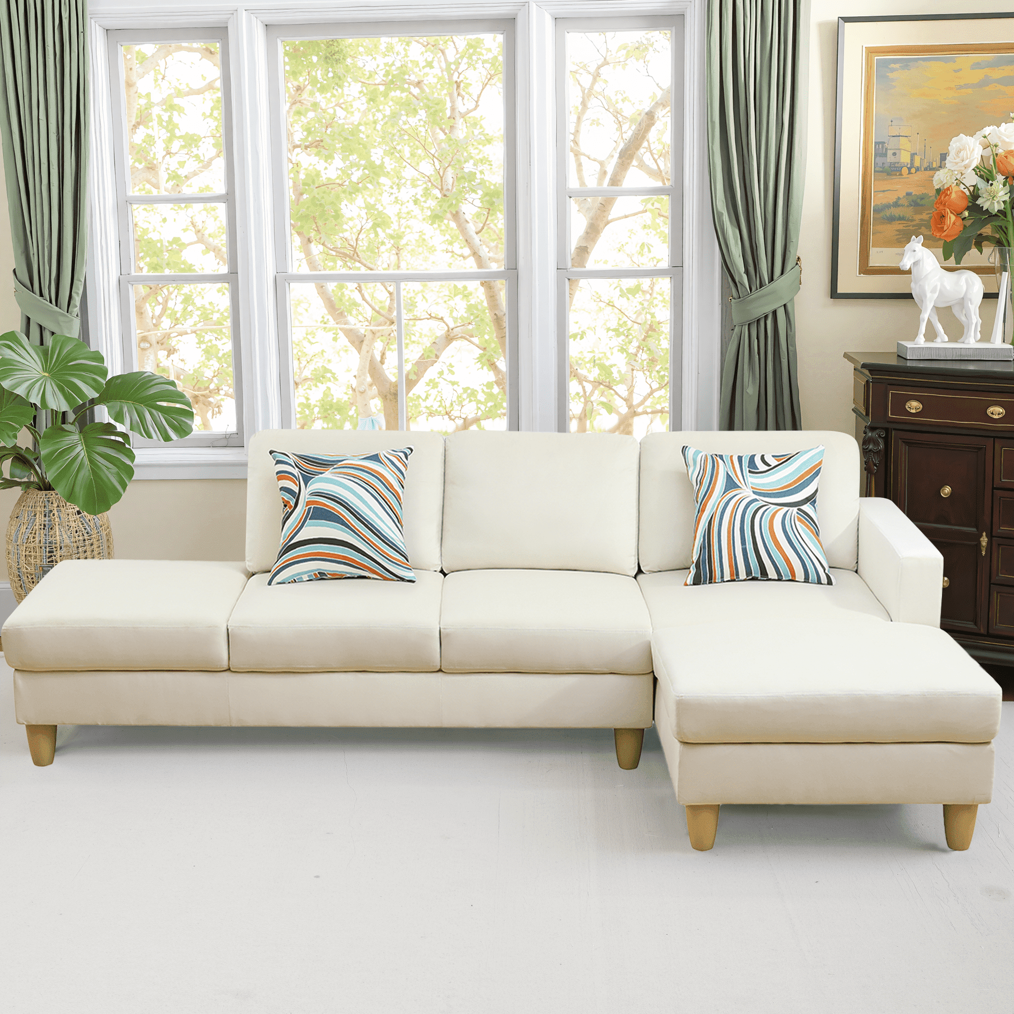 MAYEERTY Superior Beige white Lint Modern Adult Couch Living Room Sofa Set