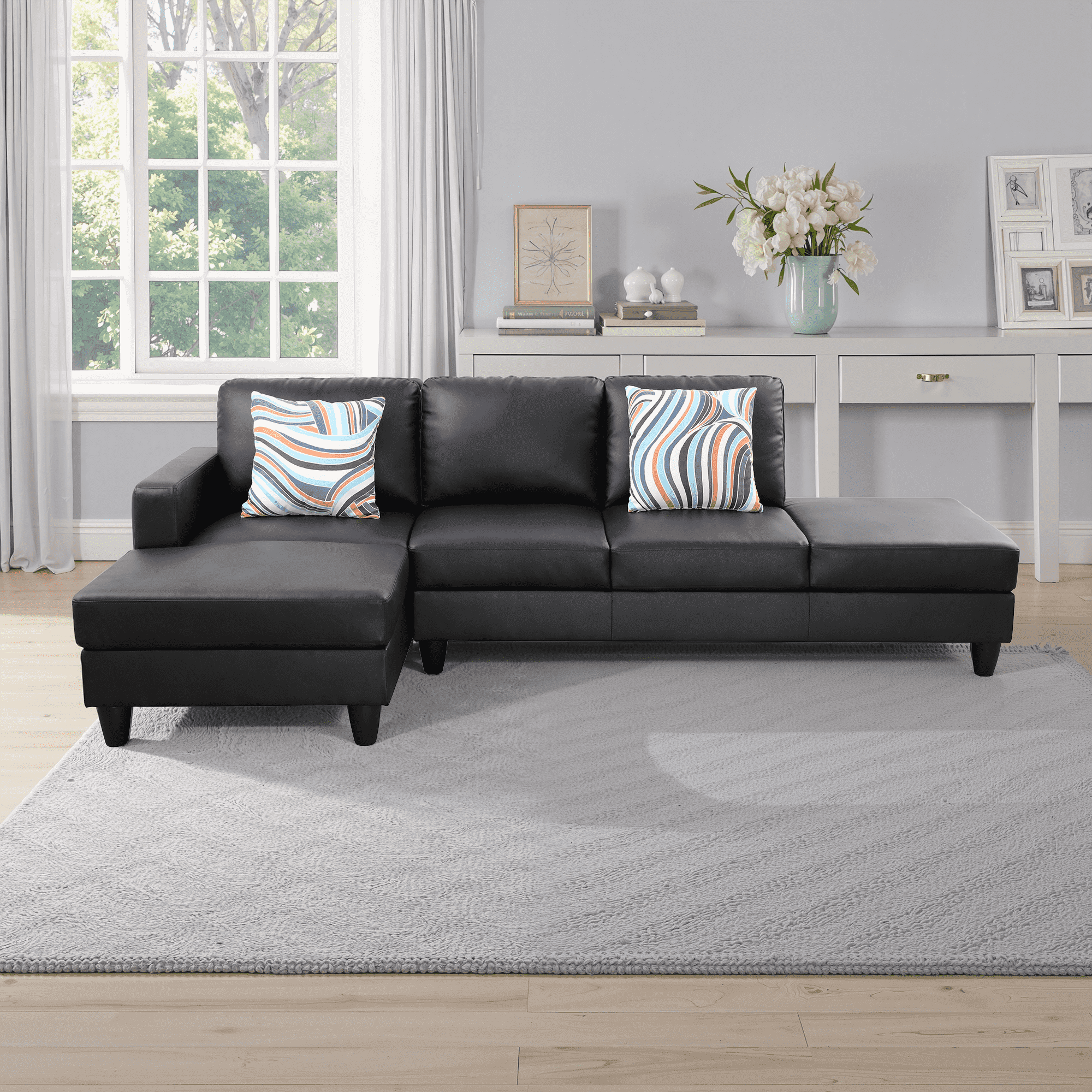 MAYEERTY Superior Black Semi-PU Modern Adult Couch Living Room Sofa Set
