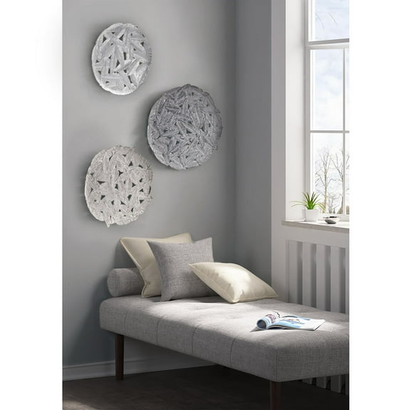 MAYEERTY Textured Feather 3-Piece Metal Disc Wall Decor Set