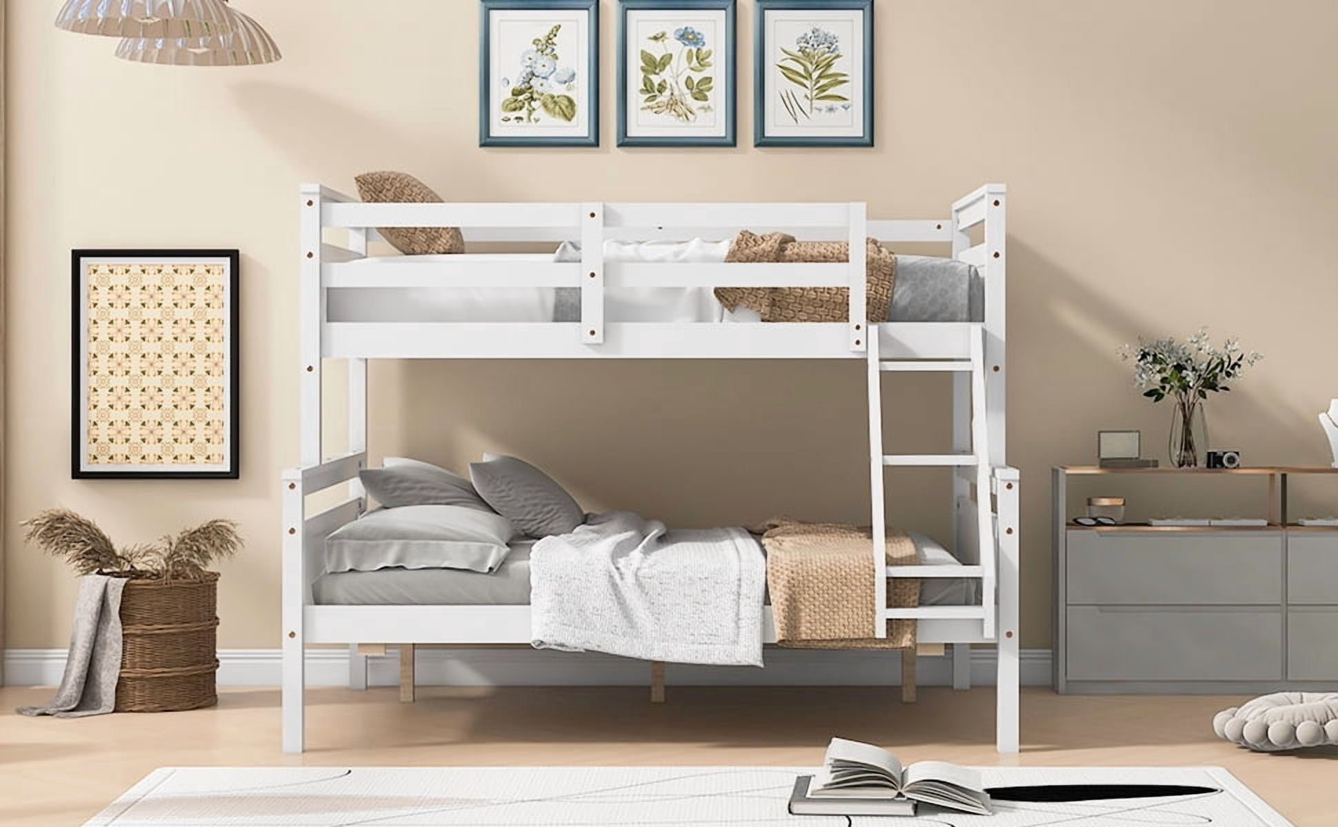 MAYEERTY Twin over Full Bunk Bed with ladder, Safety Guardrail, Perfect for Bedroom, White