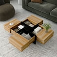 thumbnail image 1 of MAYEERTY Unique Design Coffee Table with 4 Hidden Storage Compartments, Square Cocktail Table with Extendable Sliding Tabletop, UV High-Gloss Center Table for Living Room, 31.5"x 31.5",Brown, 1 of 9