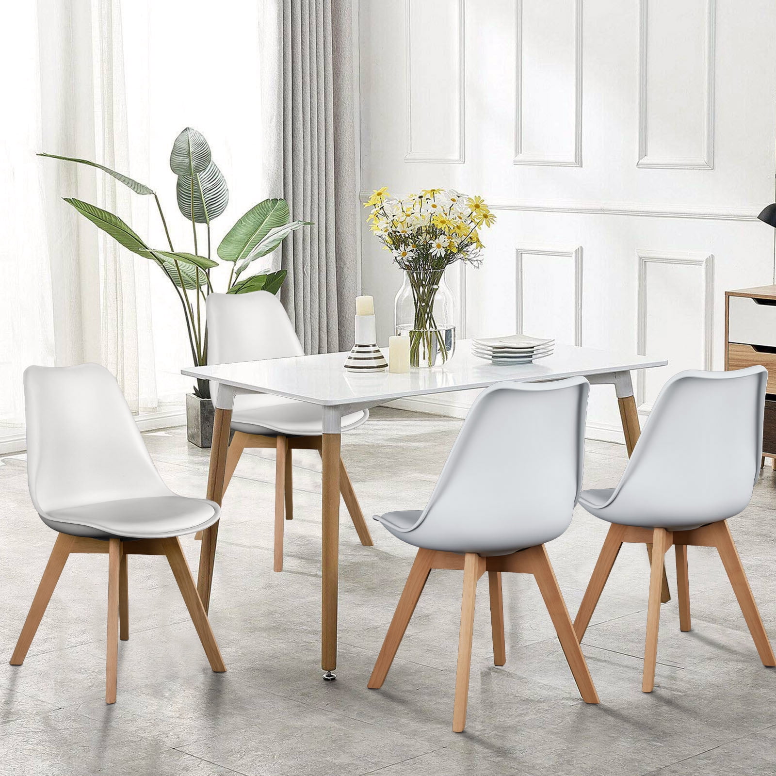 MAYEERTY Upholstered Dining Chairs Armless Side Chairs Set of 4 Solid Wood Legs Curved Backrest Living Room Kitchen Restaurant