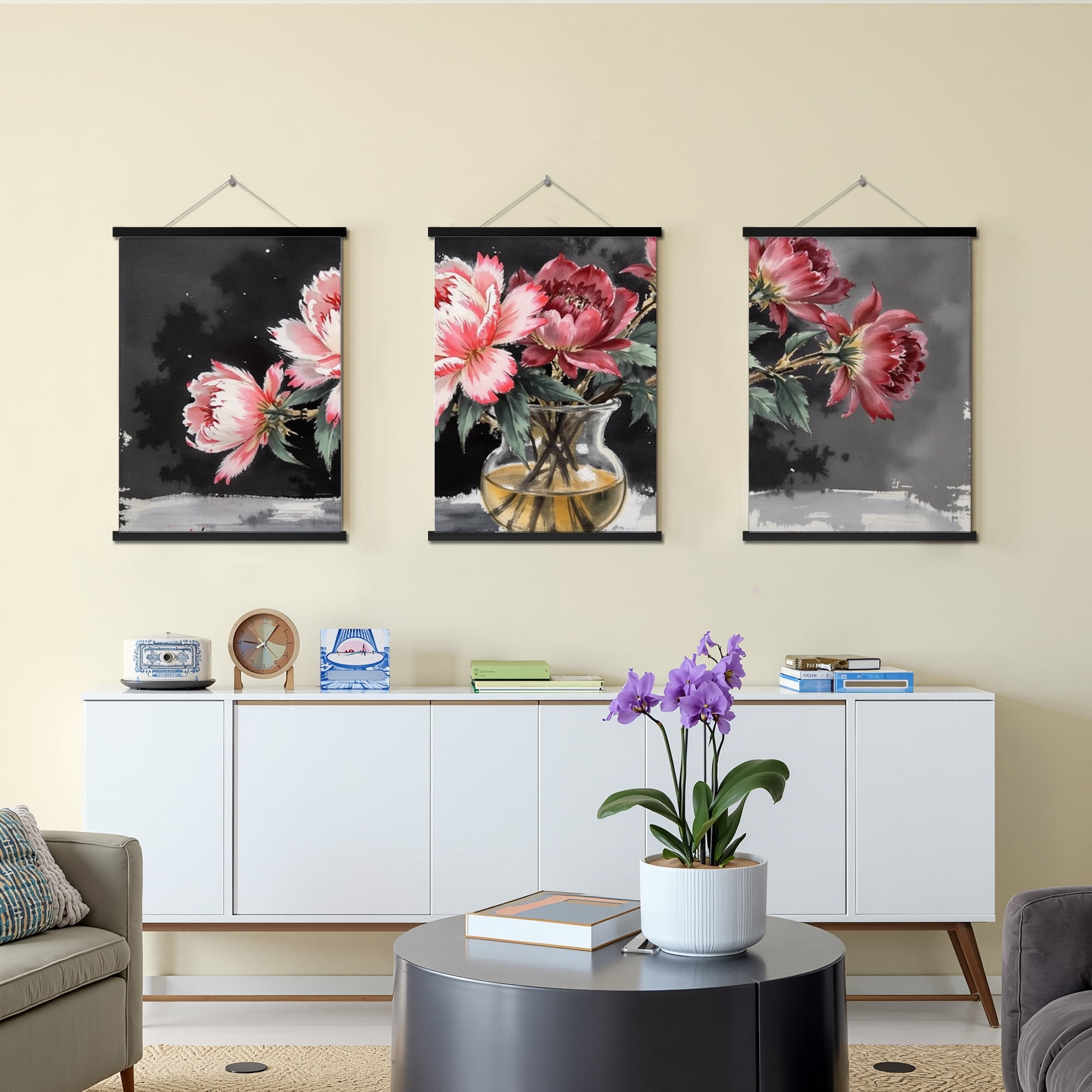 MAYEERTY Modern Abstract Wall Art Painting, Living Room Decor, Black Hanging Rod Frame, 23.6"x15.8"