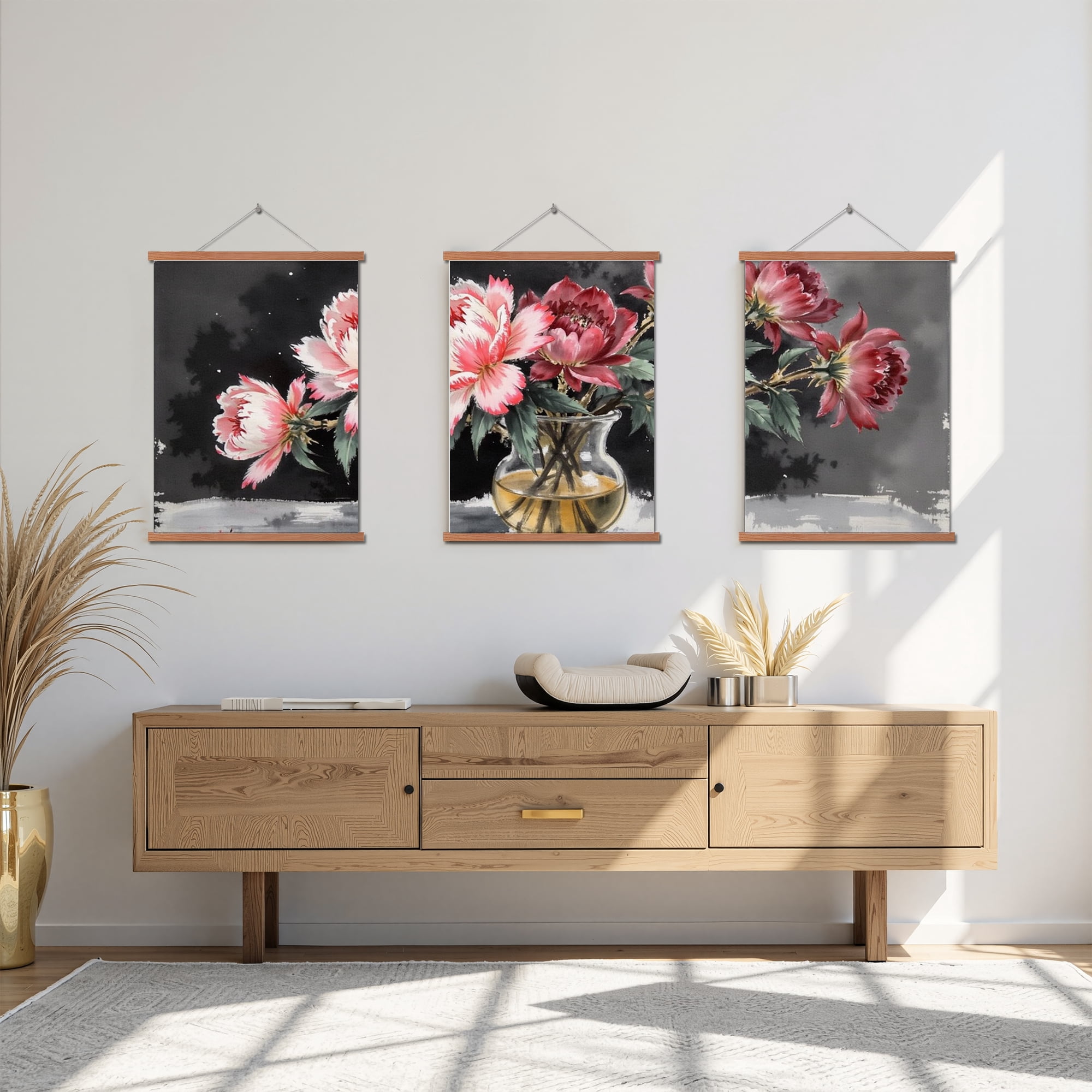 MAYEERTY Modern Abstract Wall Art Painting, Living Room Decor, Brown Hanging Rod Frame, 23.6"x15.8"