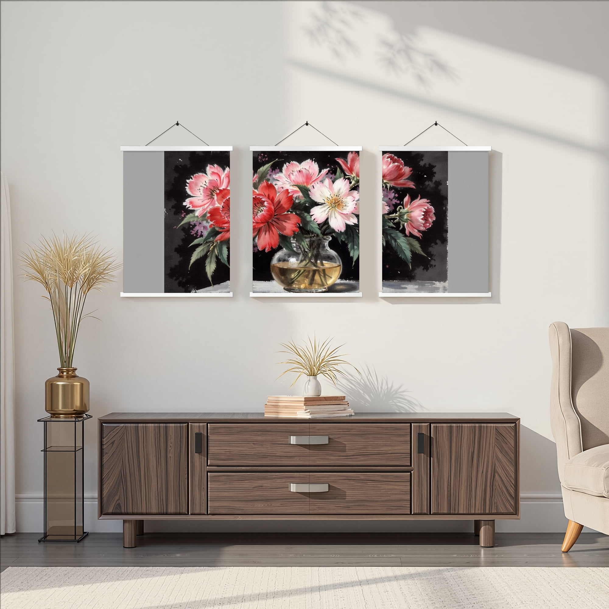 MAYEERTY Modern Abstract Wall Art Painting, Living Room Decor, White Hanging Rod Frame, 15.7"x11.8"