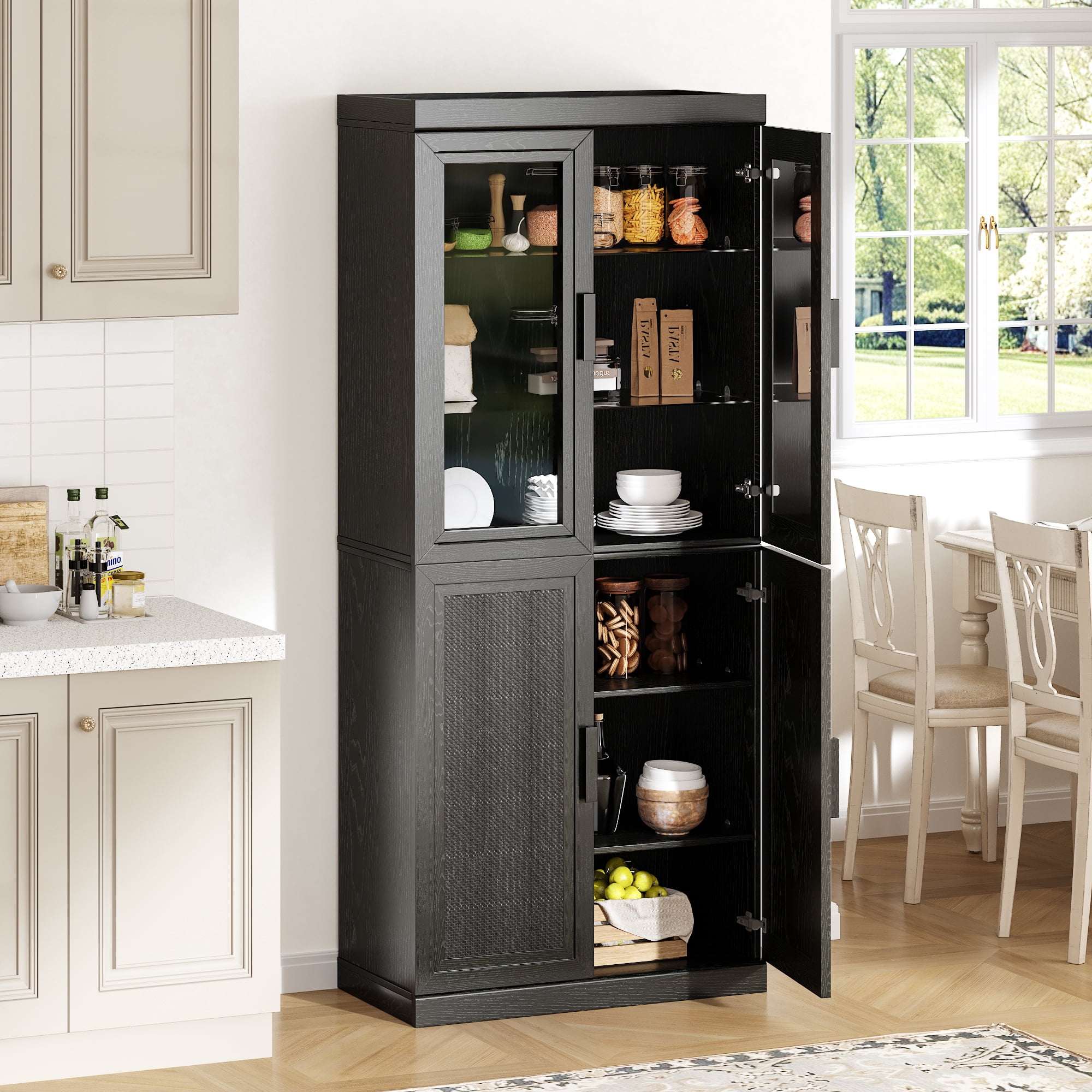MAYEERTY Wood Display Cabinet Storage with Doors Set of 2，Black