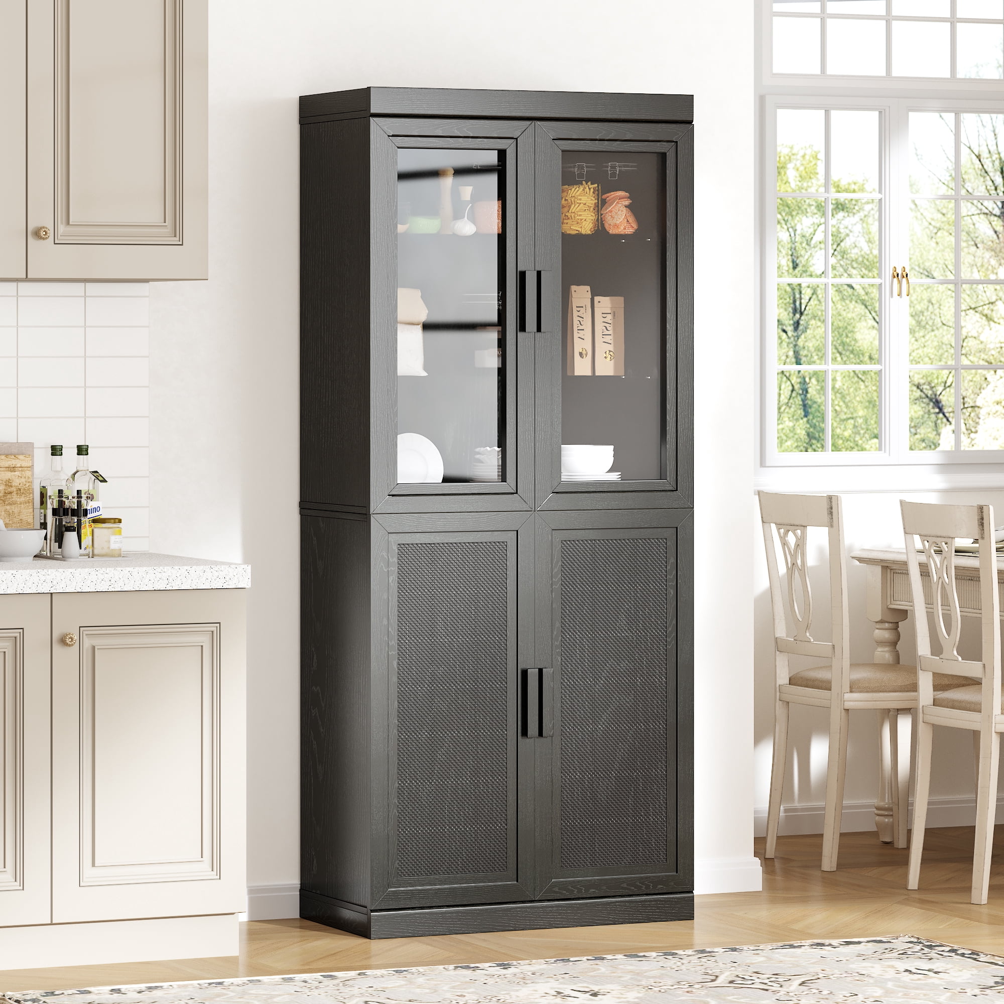 MAYEERTY Wood Display Cabinet Storage with Doors Set of 4，Black